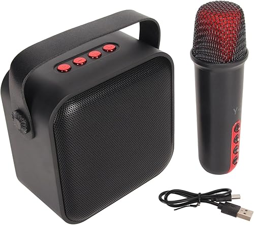 Miniatura 1 de Juego de mini máquina de karaoke con altavoz, micrófono inalámbrico, gran campo de sonido, chip profesional, múltiples conexiones, batería de larga