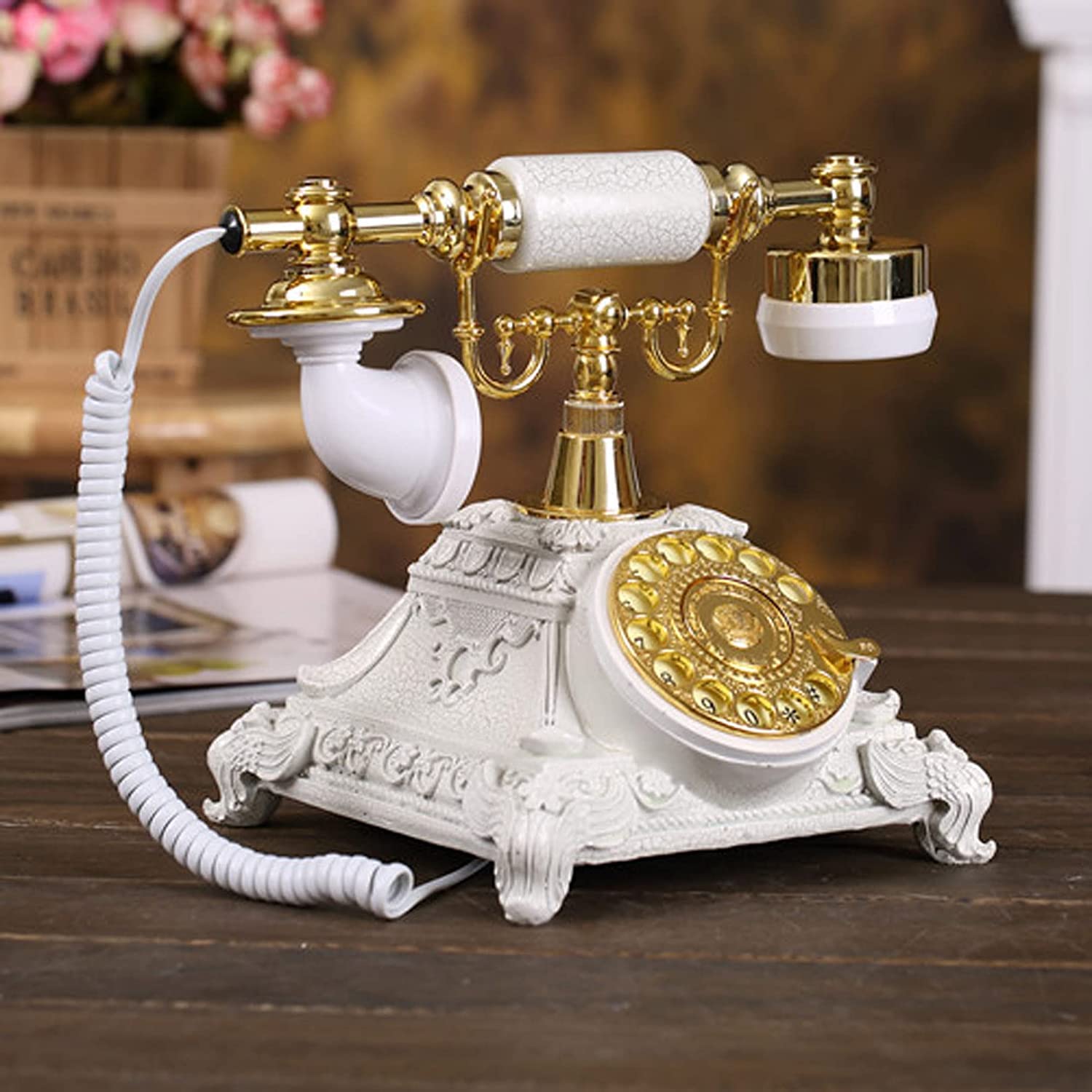 WangXLDD Klasyczny telefon w stylu retro w stylu vintage z przyciskiem staromodny telefon stacjonarny na biurko do domu biura hotelu i baru