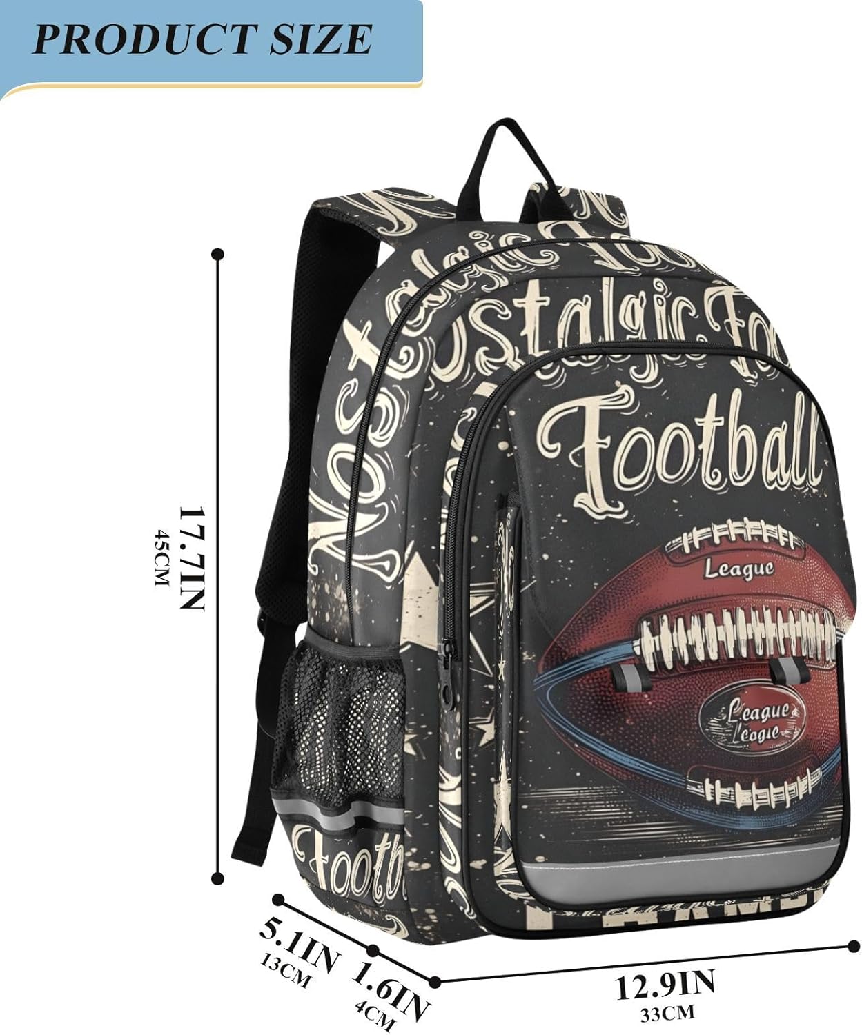 senya Rugby Champion Backpack Water-Resistant Bag Lightweight Bookbags with Reflective Strip