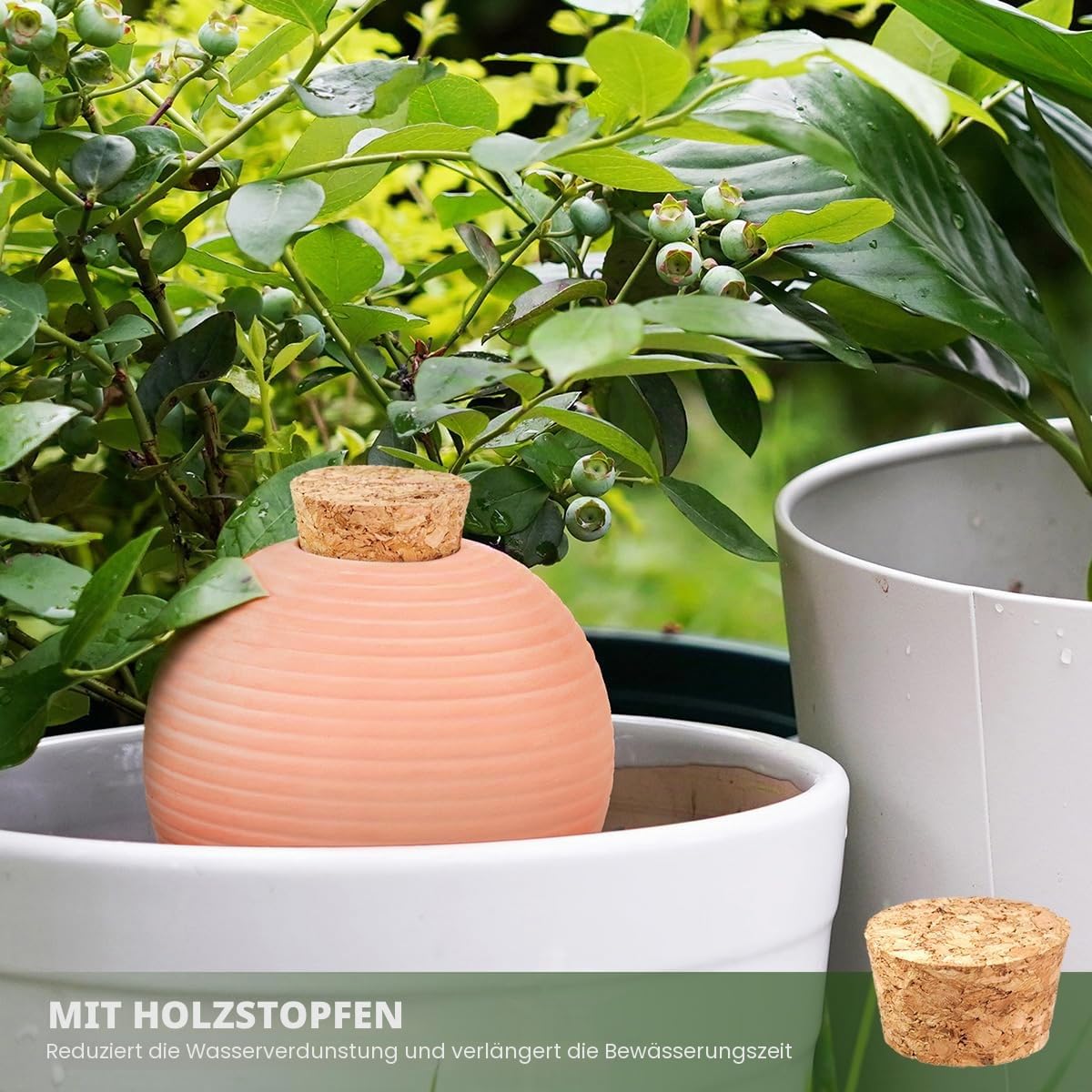 TerraCotta Pflanzen-Bewässerungsstäbe, automatische Pflanzenbewässerungskugeln-Geräte, 400 ml Wasserspender mit Korkstopfen für Topfpflanzen, selbstbewässernde Spikes für Außen- und