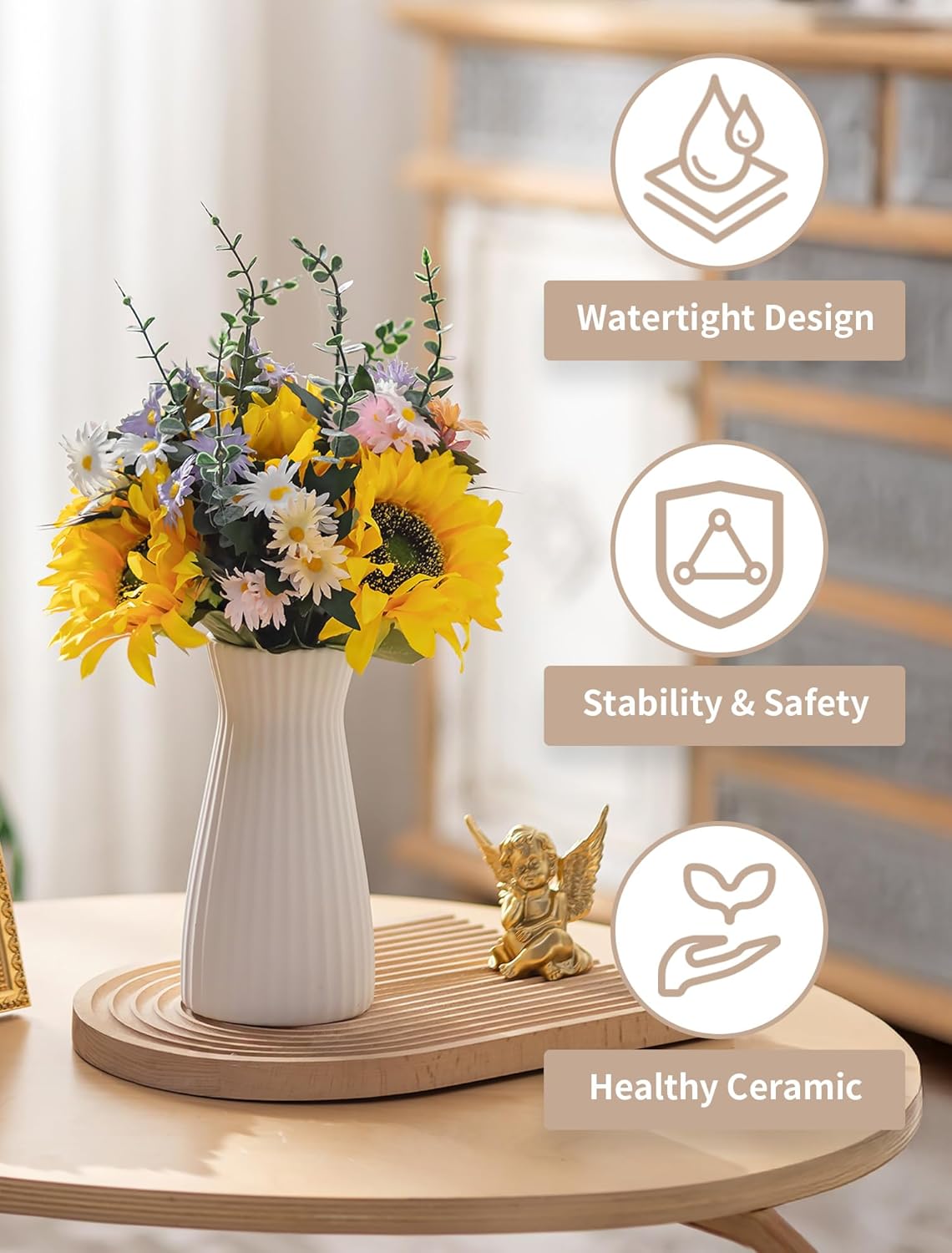 NUPTIO White Ceramic Flower Vase: 7.9" Tall Unglazed Pampas Grass Vases for Building Block Flowers - Modern Decorative Table Centerpiece for Home Living Dining Room Kitchen Decor - Image 5