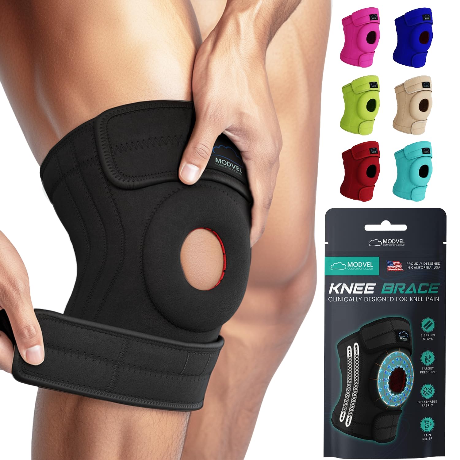 Modvel ELITE Knee Brace for Men &amp; Women – Patella Gel Pads &amp; Side Stabilizers for ACL, Meniscus Tear, Arthritis &amp; Injury Recovery – Maximum Support for Running, Sports &amp; Joint Pain Relief