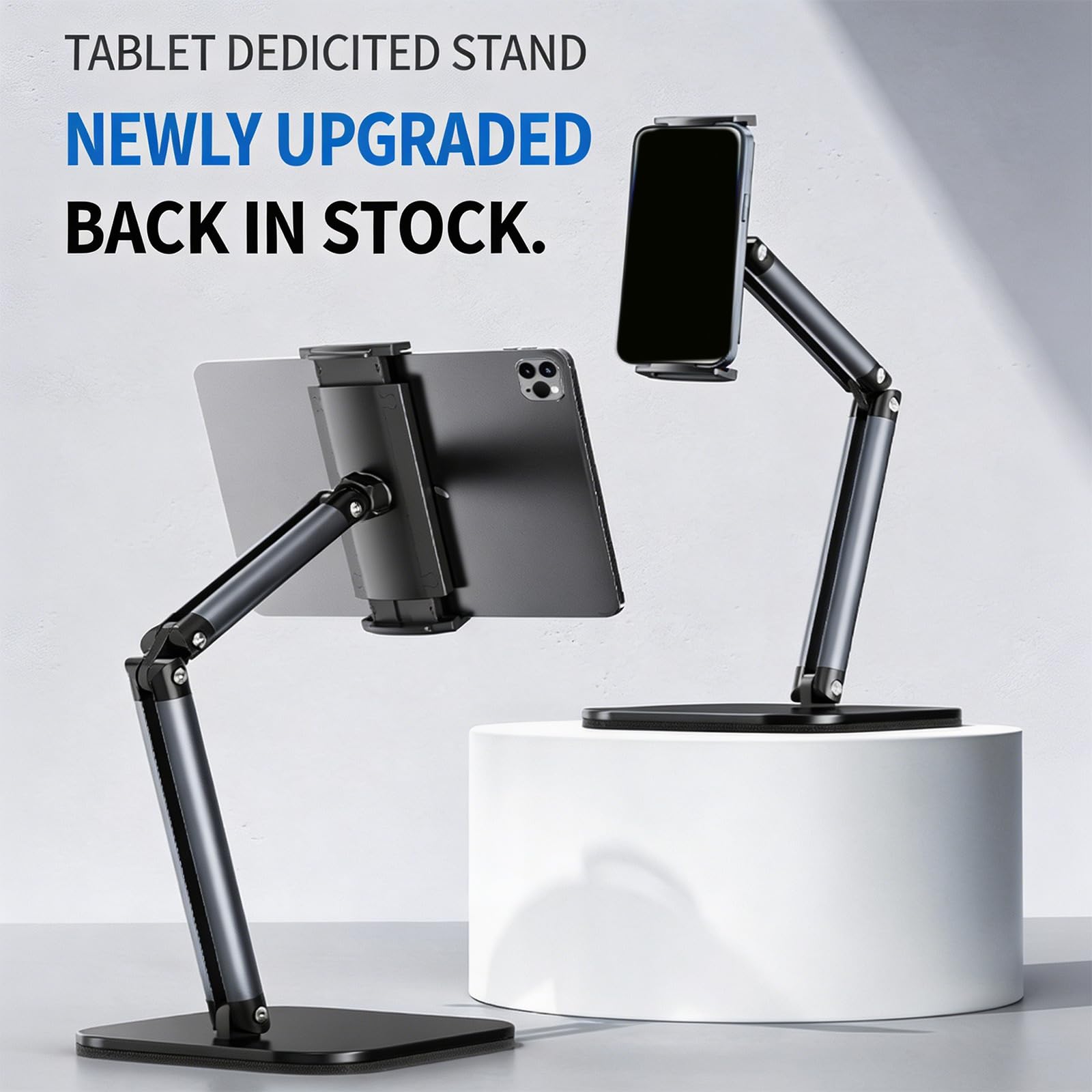 Universals Verstellbarer Tablet-Ständer für 11,9 bis 33 cm (4,7 bis 13 Zoll) Geräte mit 360-Grad-Drehung und klappbarem Arm, Desktop-Klemmhalterung