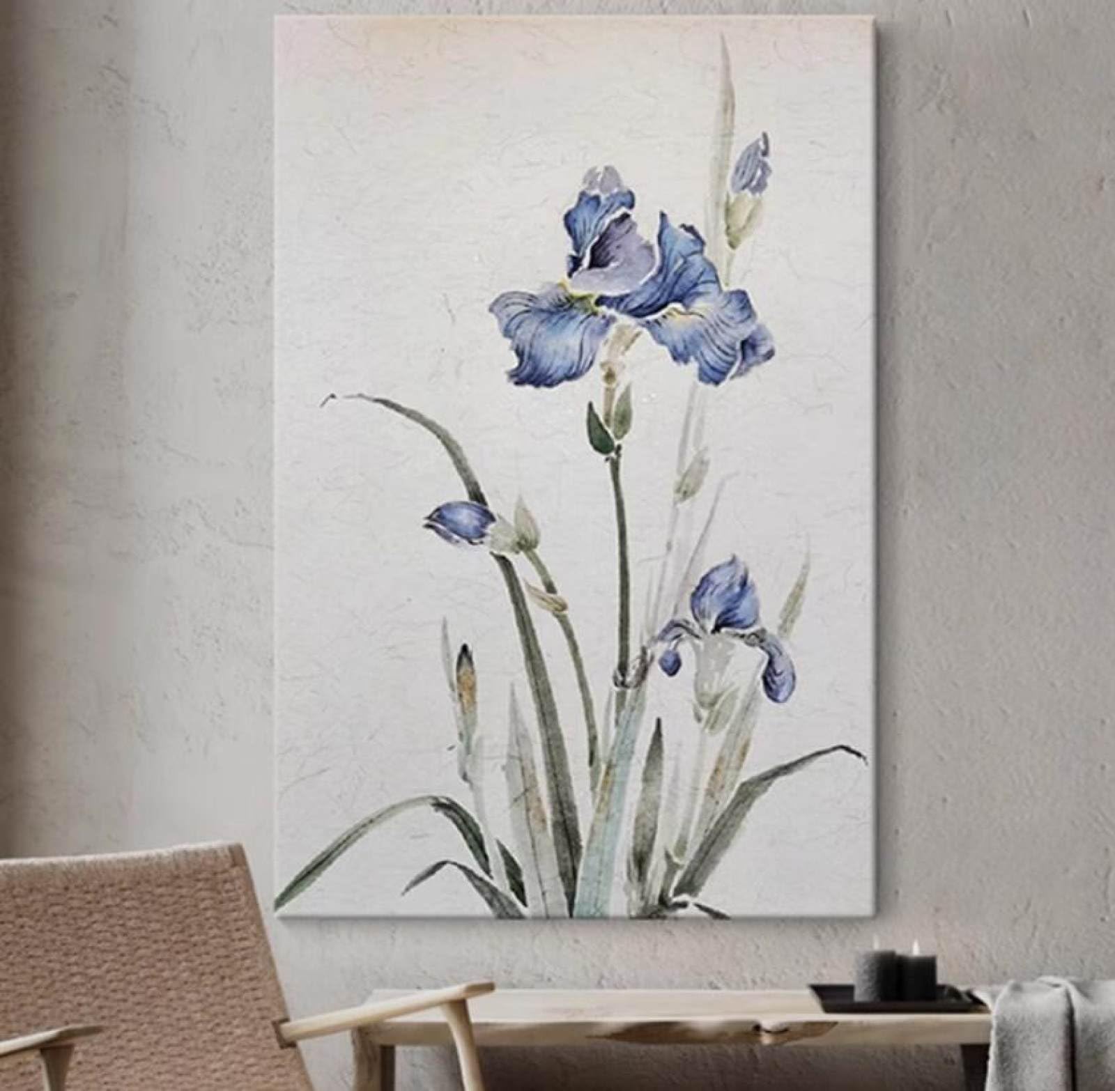 Peinture à l'huile fleur d'iris art mural fait main pour sublimer la maison