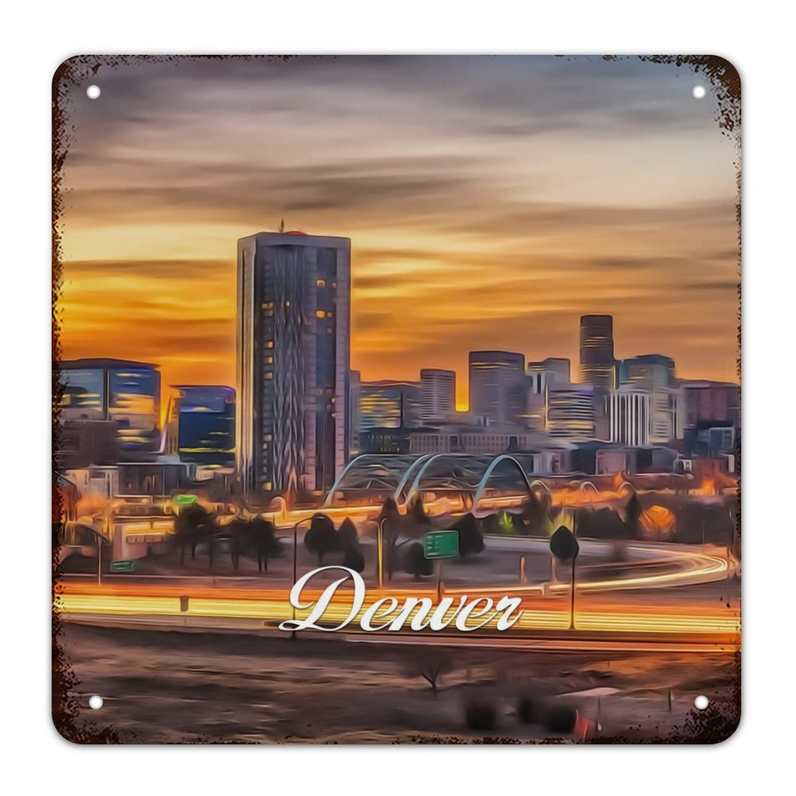 Panneau vintage USA Denver en aluminium robuste peinture effet rouille supérieure