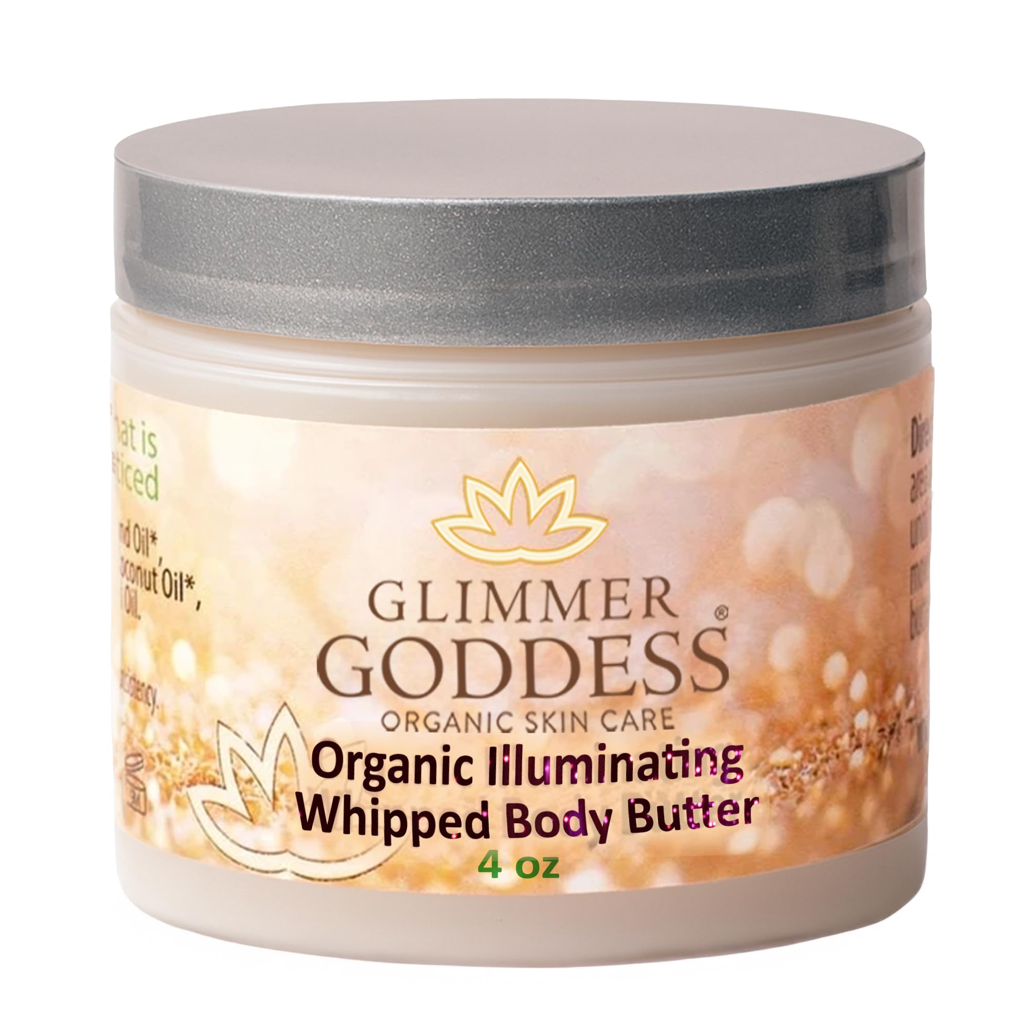 Glimmer Goddess Shimmer Body Butter with Organic Whipped Shea Butter for Hydration, Moisturizing & Silky Natural Glow - Bronze Subtle, 4 oz