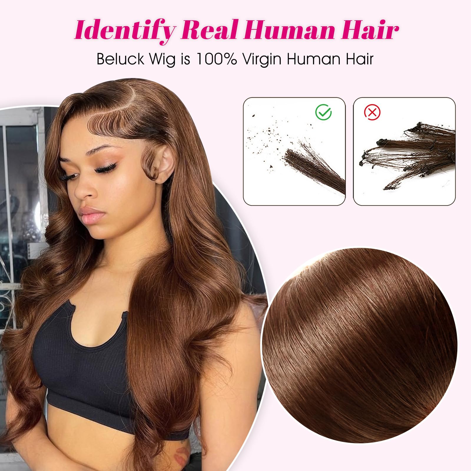 Pelucas Mujer Pelo Natural Humano Chocolate Brown 13x6 HD Lace Front Human Hair Wig Body Wave Glueless Peluca Cabello Humano Natural Marrón Chocolate Pegamento Peluca For Black Women 14 Pulgadas
