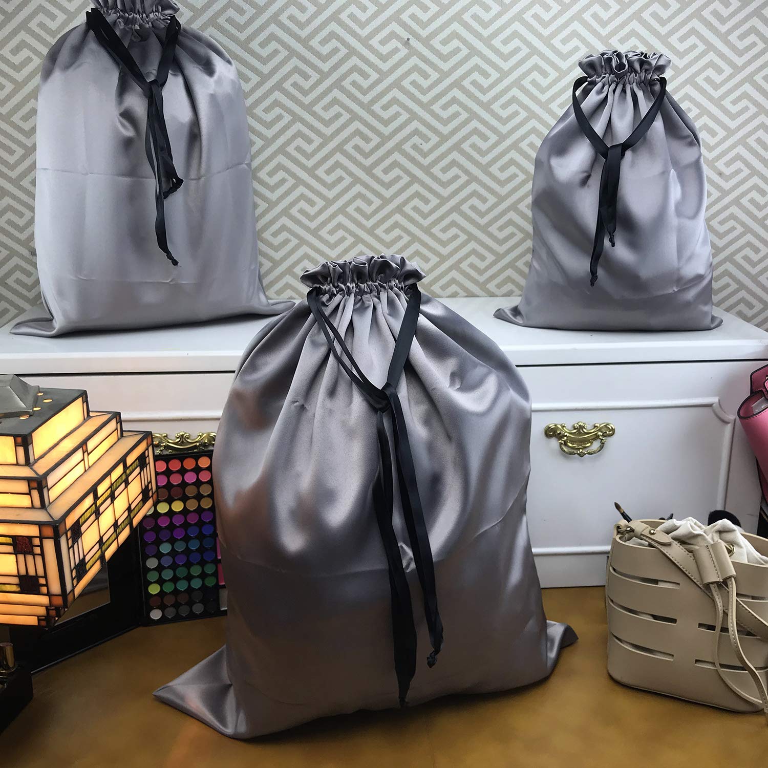 Bolsa de almacenamiento para el polvo, de seda gruesa con cordón para bolsos de lujo, bolsos de mano, bolsos de mano, botas, zapatos y botas, color plateado