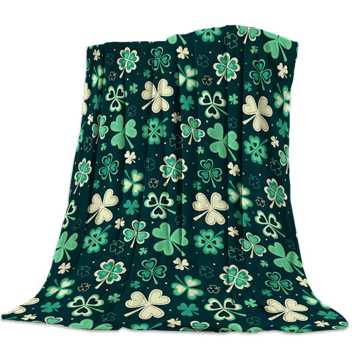 JOOCAR Flannel Throw Blanket Lucky Shamrocks Leaves Green Blanket Cozy&Soft Plush Blankets for Bed Couch Living Room Sofa Chair 40x50 Inch