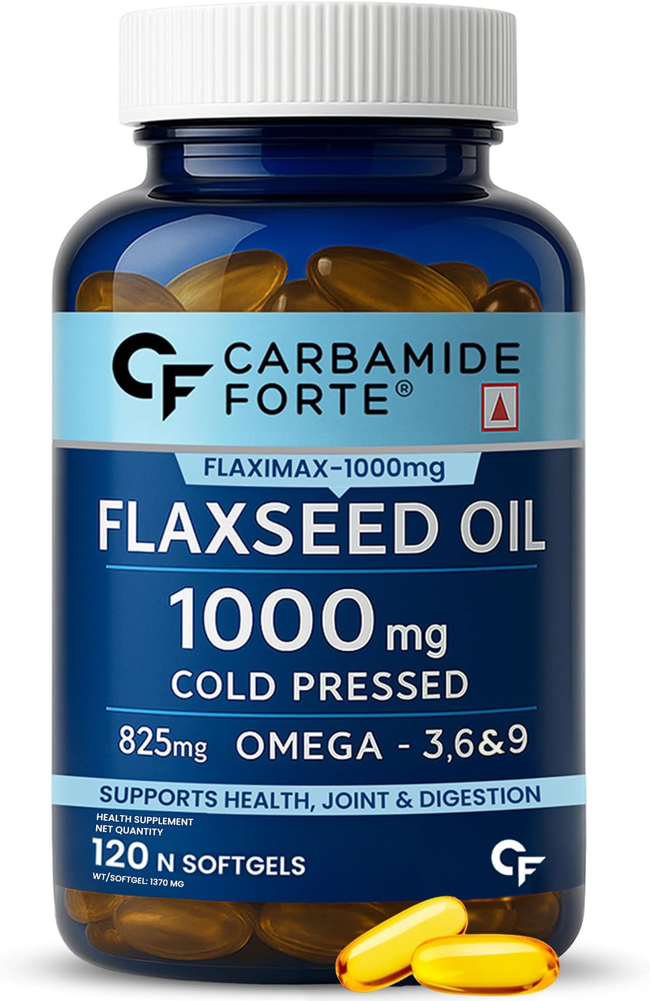 Carbamide Forte Cold Pressed Organic Flaxseed Oil Omega 3 6 9 Capsules (1000mg) - 120 Capsules