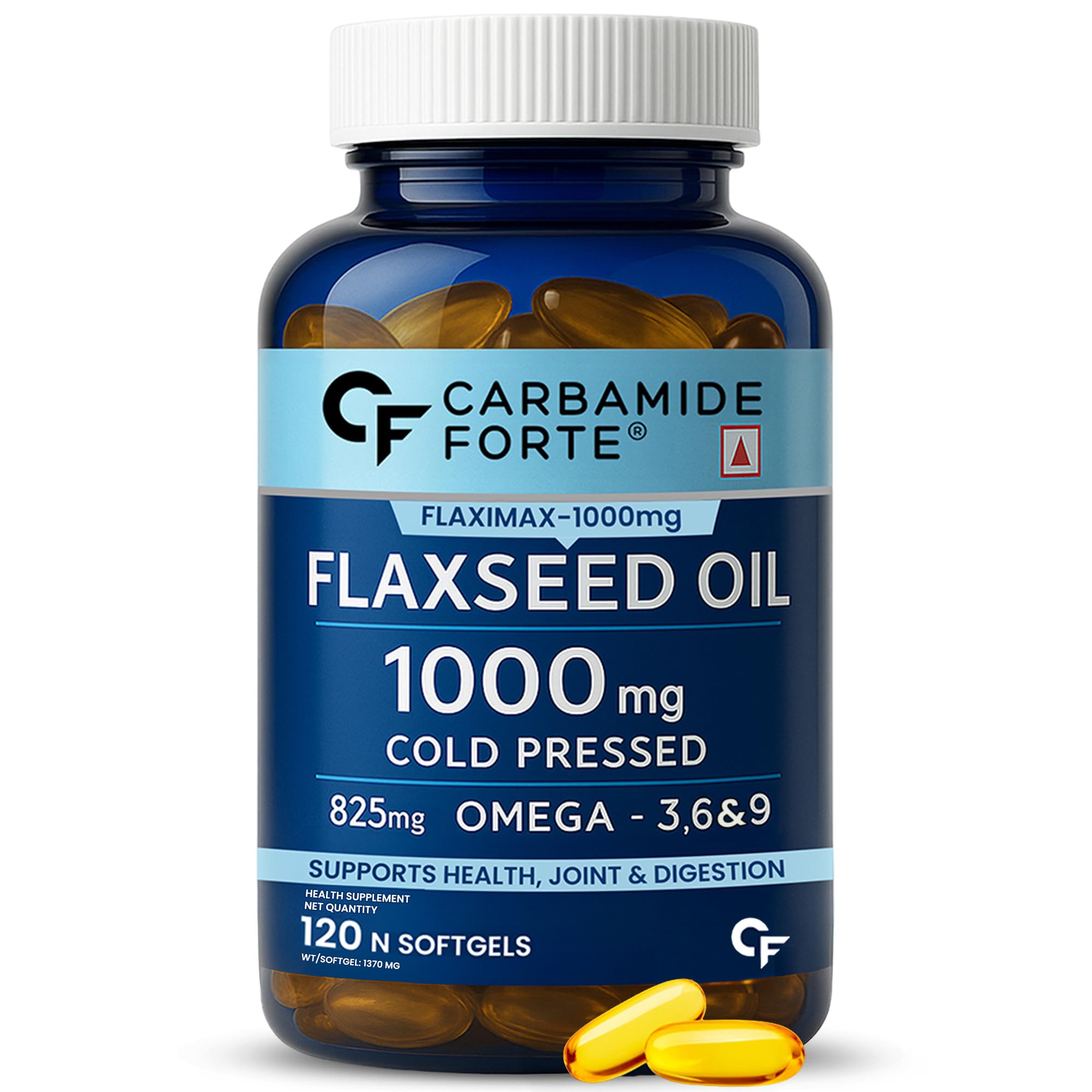 Carbamide Forte Cold Pressed Organic Flaxseed Oil Omega 3 6 9 Capsules (1000mg) - 120 Capsules