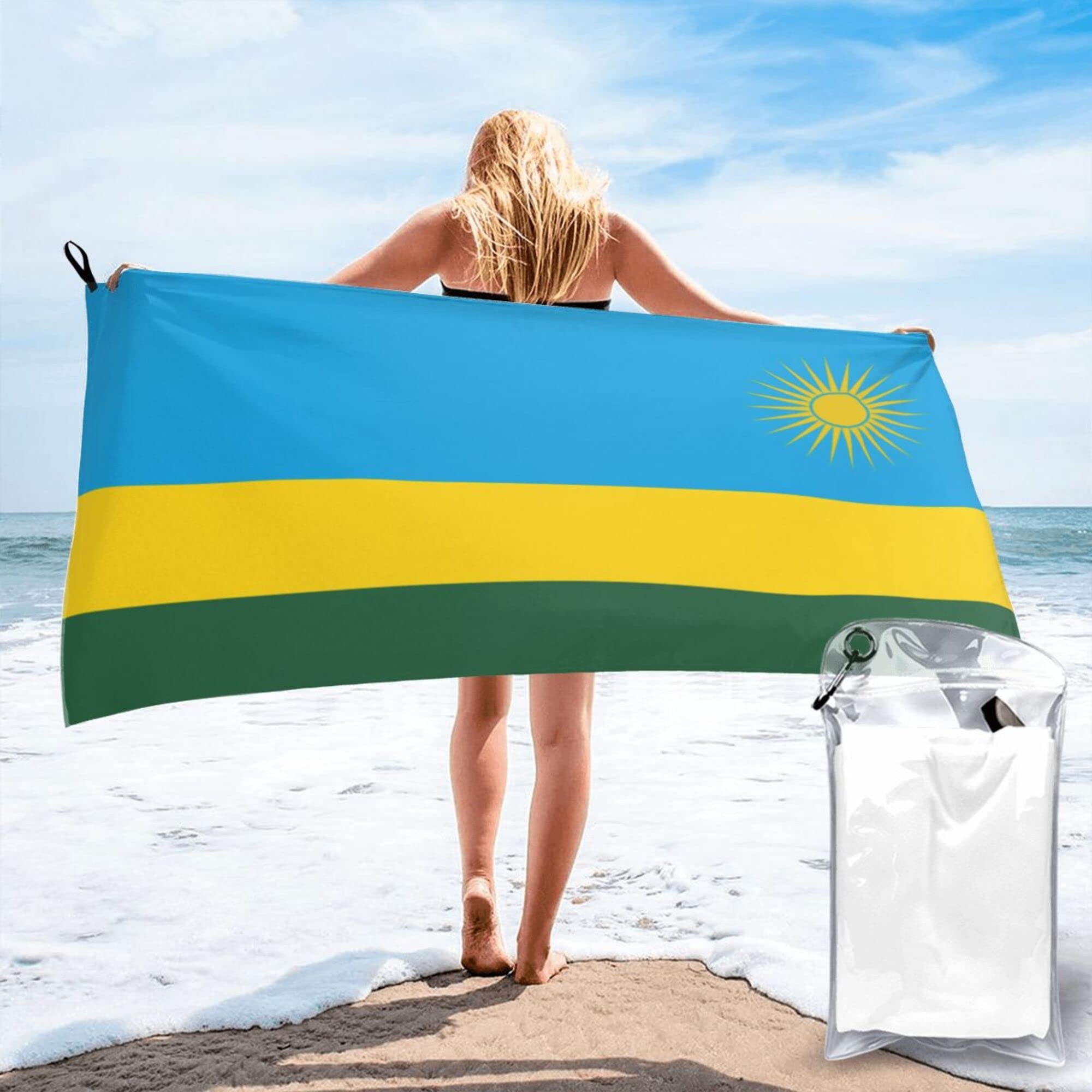 Lsjuee Flag of Rwanda Microfiber Beach Towel-Quick Dry Oversized Towels Blanket for Travel Pool Camping