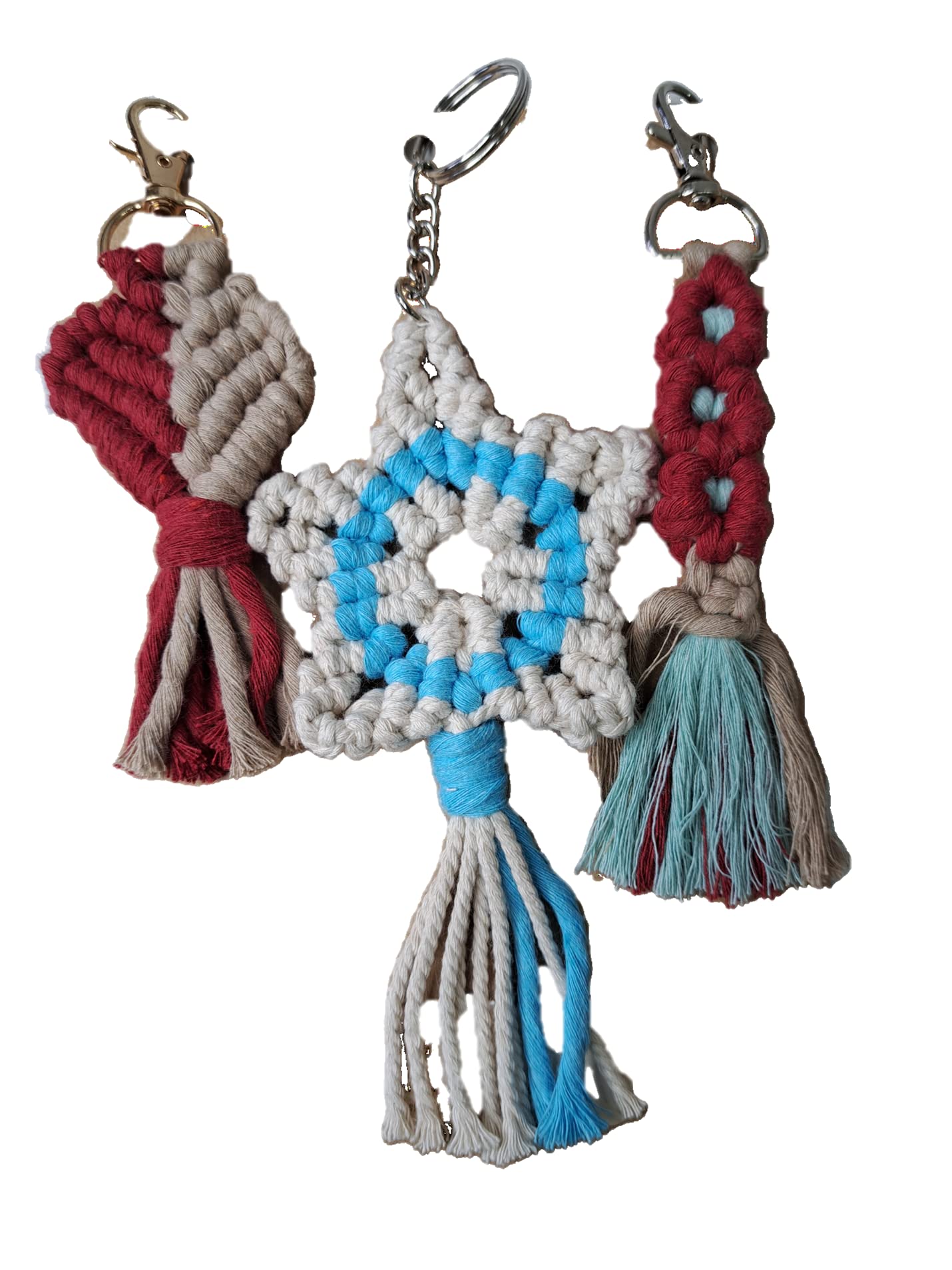 Fabjute Handcrafted Macrame Bohemian Style Classy Keychain (Flower Heart Star Design, Red, Set of 3)-picture-39
