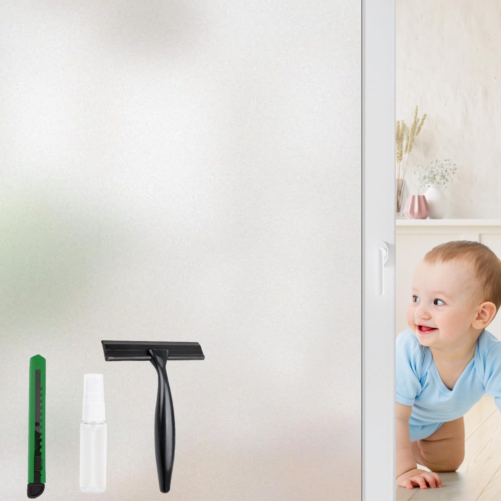 STATINT Frosted Window Film Privacy Heat Reducing UV Control Window Coverings Static Cling Non-Adhesive Glare Reduction for Bathroom Home Office