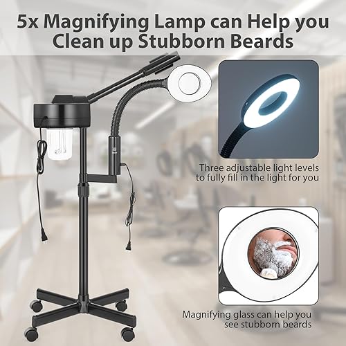 Miniatura 4 de Vaporizador facial profesional 2 en 1 para cara, lámpara de aumento LED 5X, vaporizador facial de ozono caliente para esteticista belleza, equipo