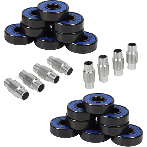 Hockey Bearings ABEC 9, 7, 5 Inline Roller Speed Package 16 Bearings and 8 Spacers Kit (ABEC 7 - Blue)