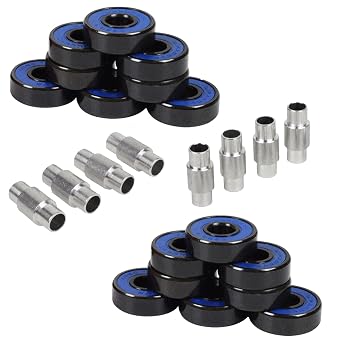 Hockey Bearings ABEC 9, 7, 5 Inline Roller Speed Package 16 Bearings and 8 Spacers Kit ABEC 7 - Blue