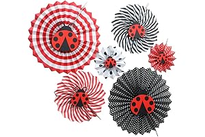 6PCS Ladybug Red Black Tissue Paper Fans for Ladybug Themed Party Decor