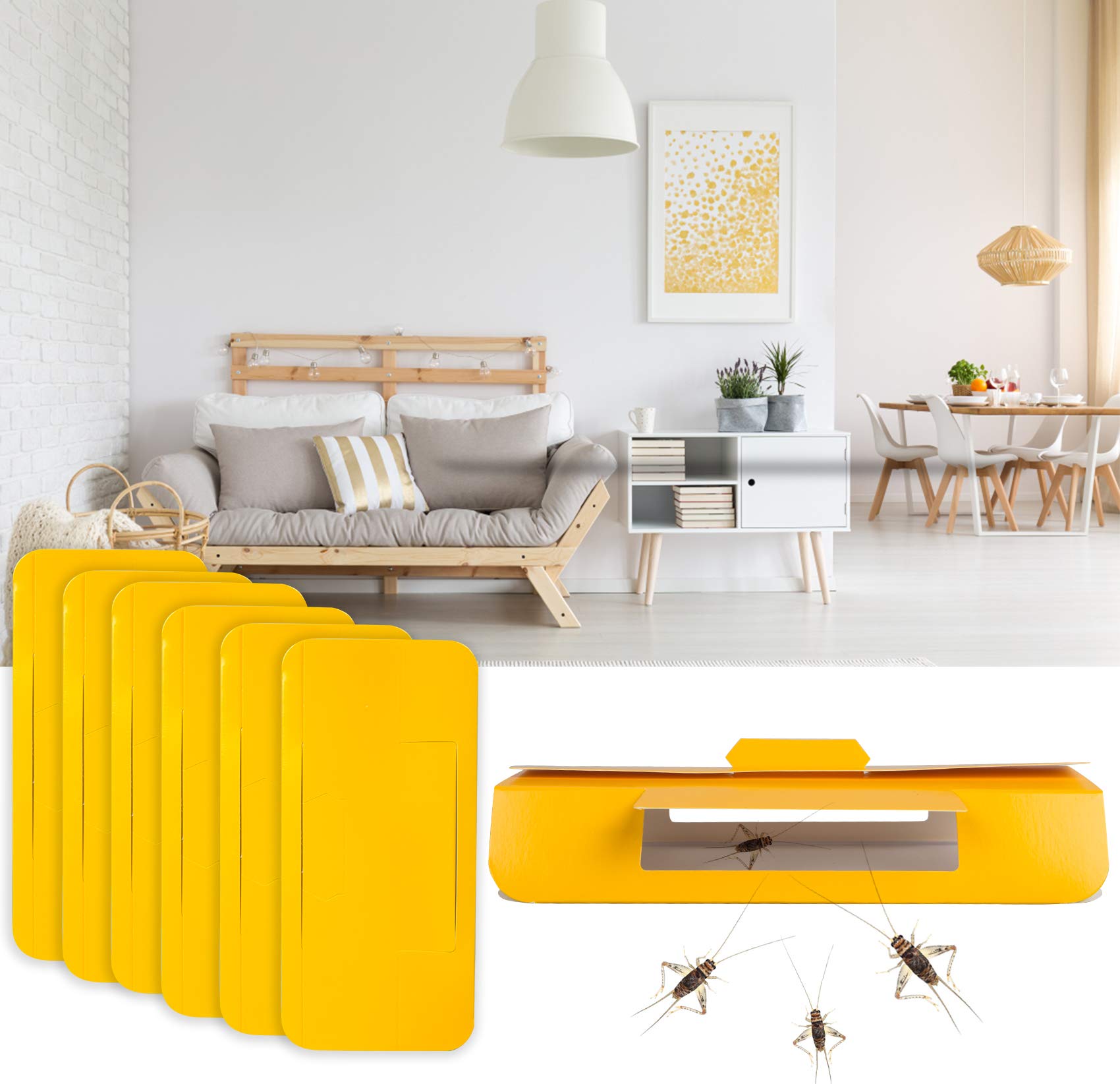 6 Pack Bug Traps Indoor, Pest Insect Killer, Sticky Glue Boards for Bugs/Roach/Cricket/Spider, Non-Toxic Safe