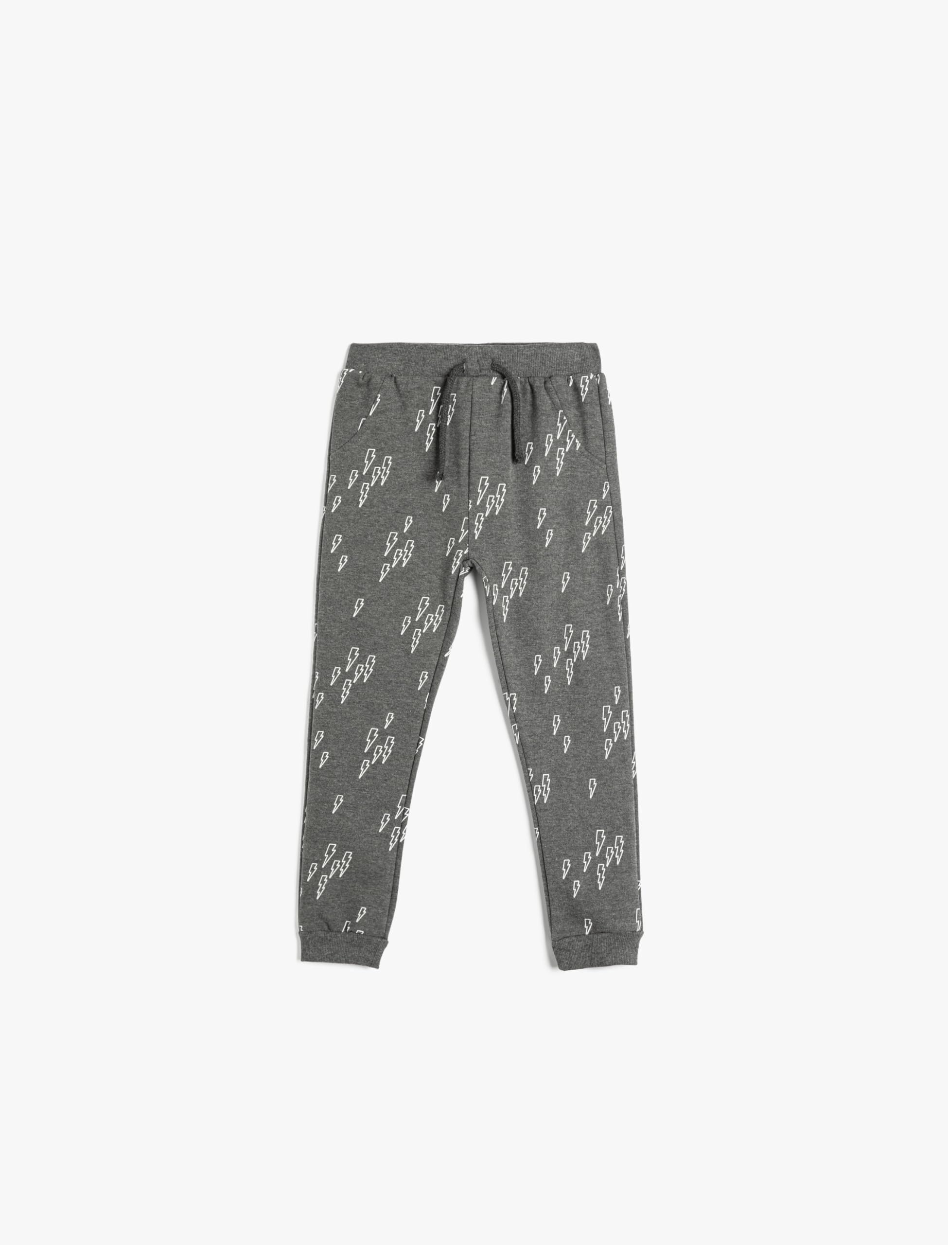 Koton Jogger Sweatpants Lightning Printed Elastic Waist Brushed Interior Cotton Pantalones de chándal, Grey Design(9D1), 2-3 Años para Niños