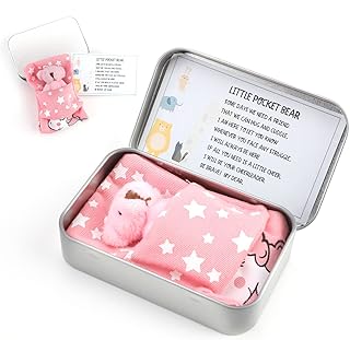 A Little Pocket Bear Hug Teddy Bear in a Tin Box Mini Animal Pocket Hug Bear Decoration Thinking of You Sending You a Hug Card and Stuffed Doll Best Wishe Gift for Graduation Birthday Wedding(Pink)