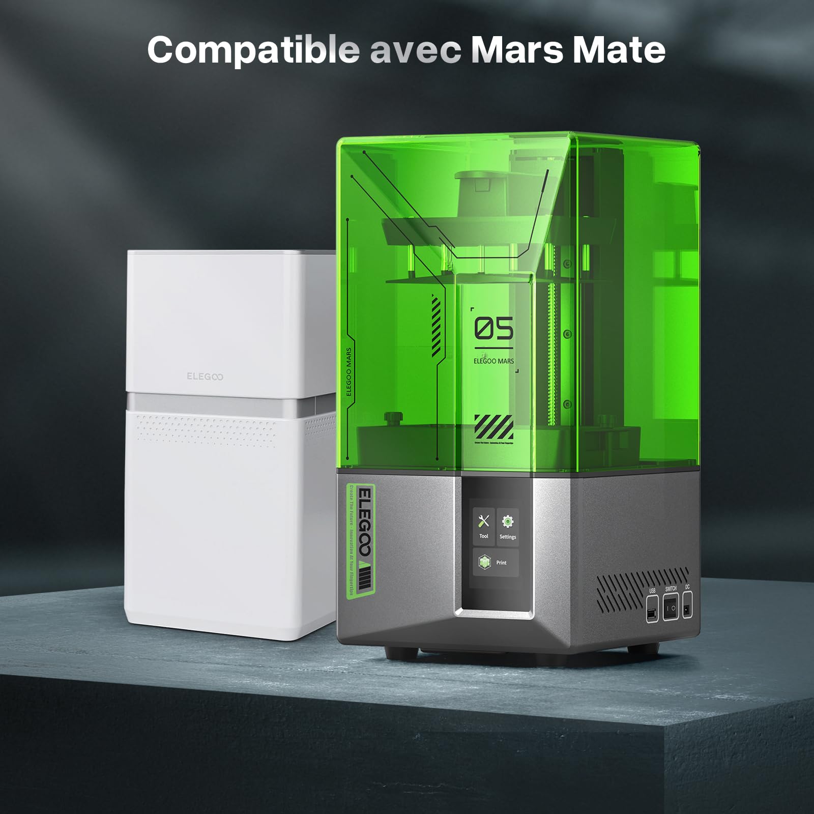 ELEGOO Mars 5 Imprimante 3D MSLA, Écran LCD 4K, Nivellement Automatique, Impression Haute Vitesse 70 mm/h, Capteur Mécanique Intelligent, Grande Taille d'impression 143,43x89,6x150mm³