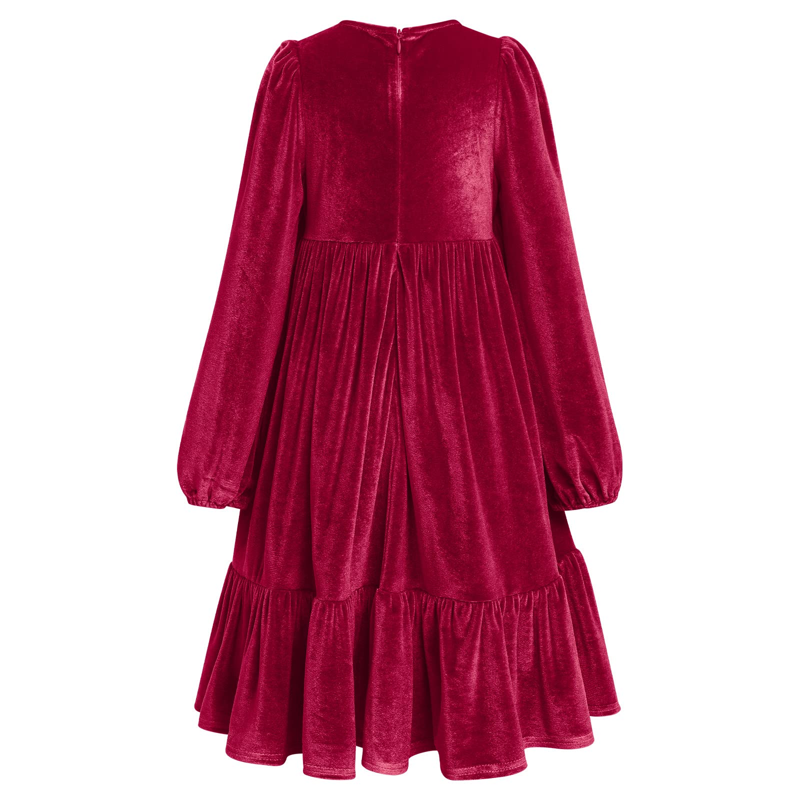 Enfants Filles Robe de Noël Manches Longues Velours Automne Hiver Vêtements Princesse A Ligne Couleur unie Volants Robe de Soirée Anniversaire Fête Concours Robe de Bal, rouge foncé, 9-10 ans