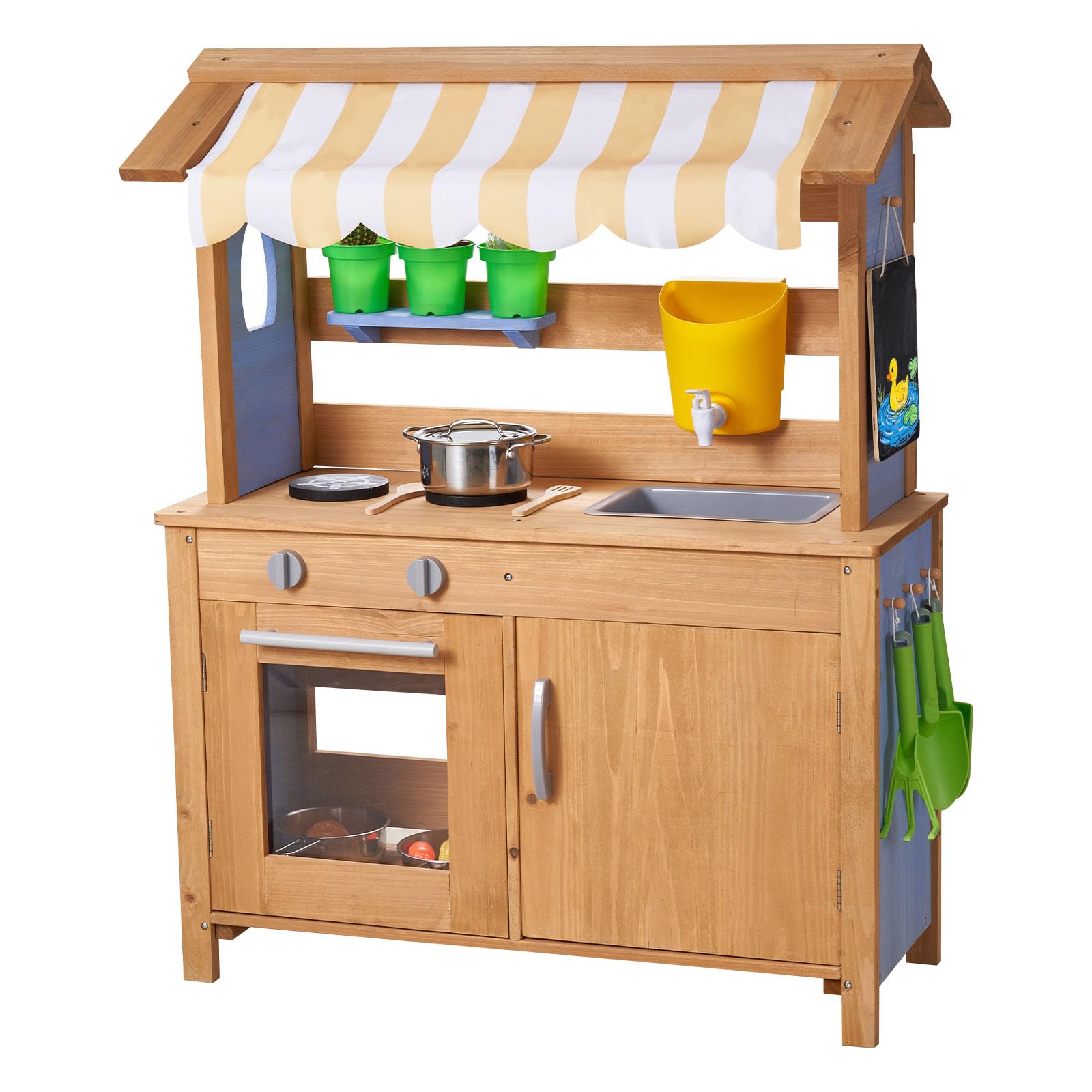 VEVOR Mud Kitchen, Outdoor Mud Kitchen for Kids, Wood Outdoor Play Kitchens with Spoons, Sink, Tank, Sunshade Canopy, Shovels, Cookware Pots and Accessories, Wooden Play Kitchens for Home, Lawn