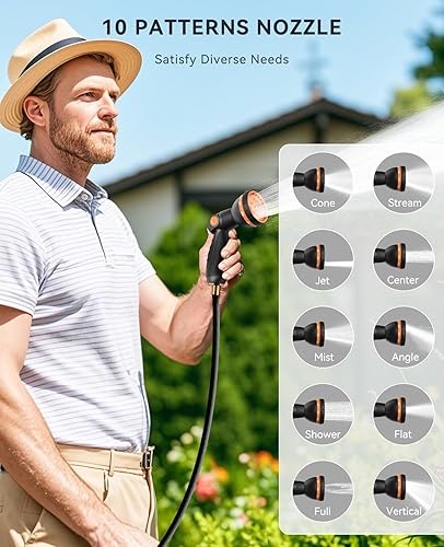 Miniatura 4 de SUNPOW Carrete de manguera de jardín retráctil de 12 pulgada x 33 pies, carrete de manguera montado en la pared con accesorios de latón de 34