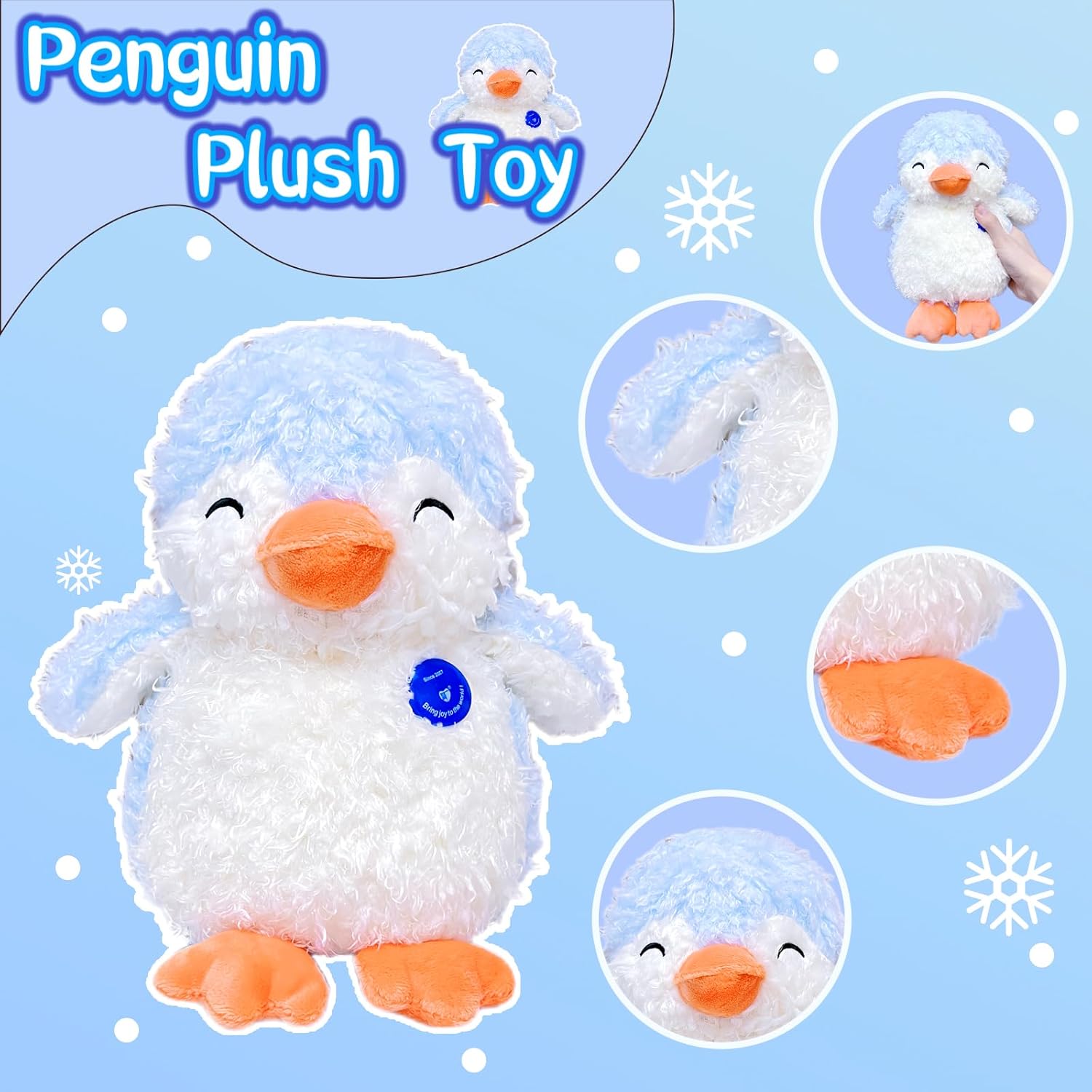 11" Light Blue Penguin Stuffed Animal Plush Toys for Babies, Kawaii Plushies for Girls and Boys, Cute Penguin Stuffed Animals Plush Toy for Easter Basket Stuffers, Party Favors for Kids - Image 3