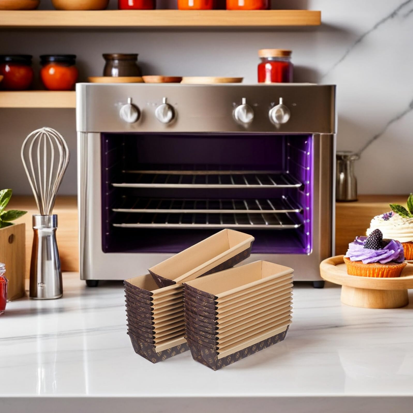 ULTECHNOVO Stampi Rettangolari per Pane in Carta da Forno Antiaderente 200X65X45Mm 50 Pezzi Usa e Getta per Cottura in Forno Microonde e Congelatore per Dolci Fatti in Casa e Panificati