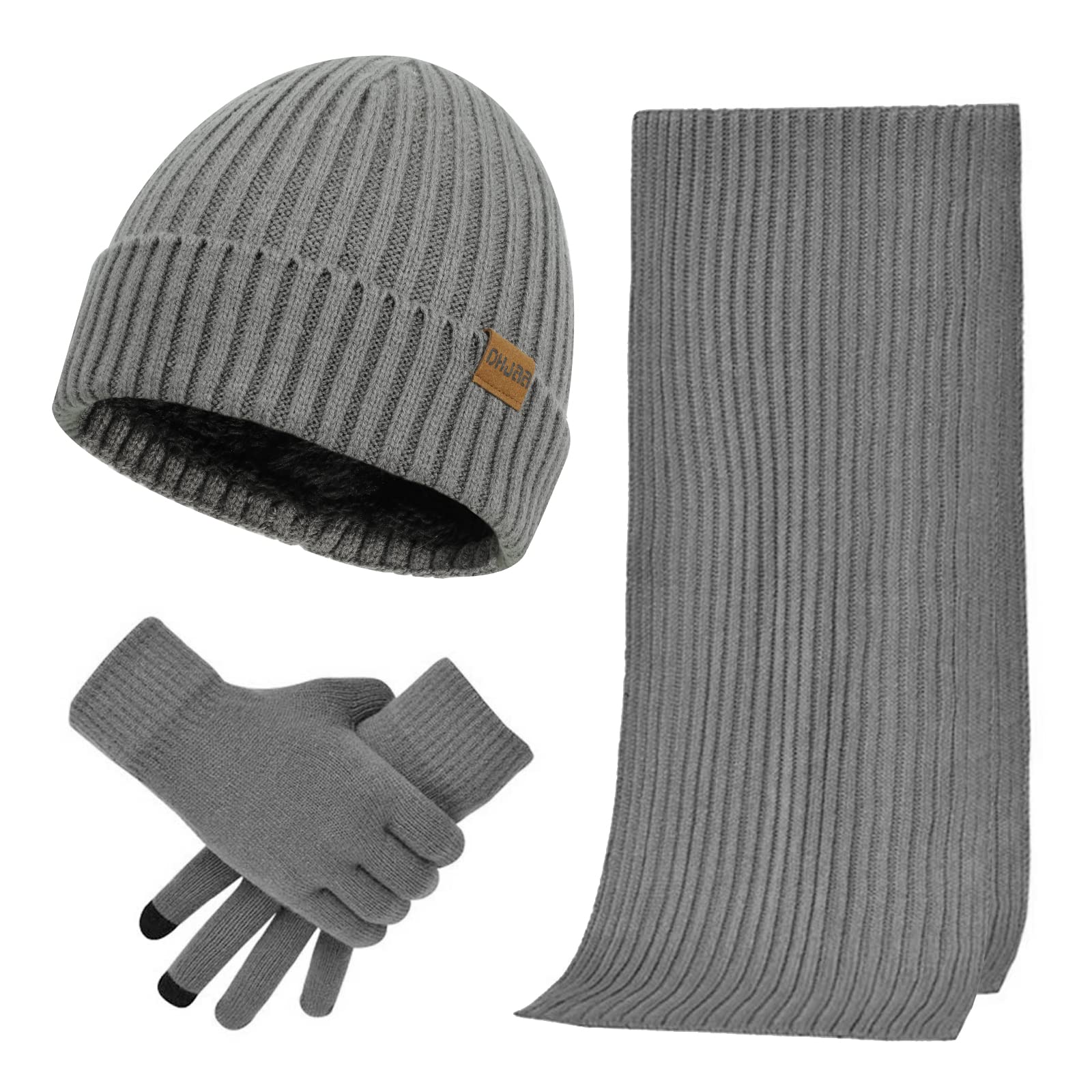 TAGVO d'hiver Bonnet écharpe Gants 3 en 1,Tricotés Echarpe, Gants et bonnet homme Hiver, Molleton Doux Chaleureux Doublure Extensible Bonnet Echarpe Gants d'écran Tactile pour Homme et Femmes Sports