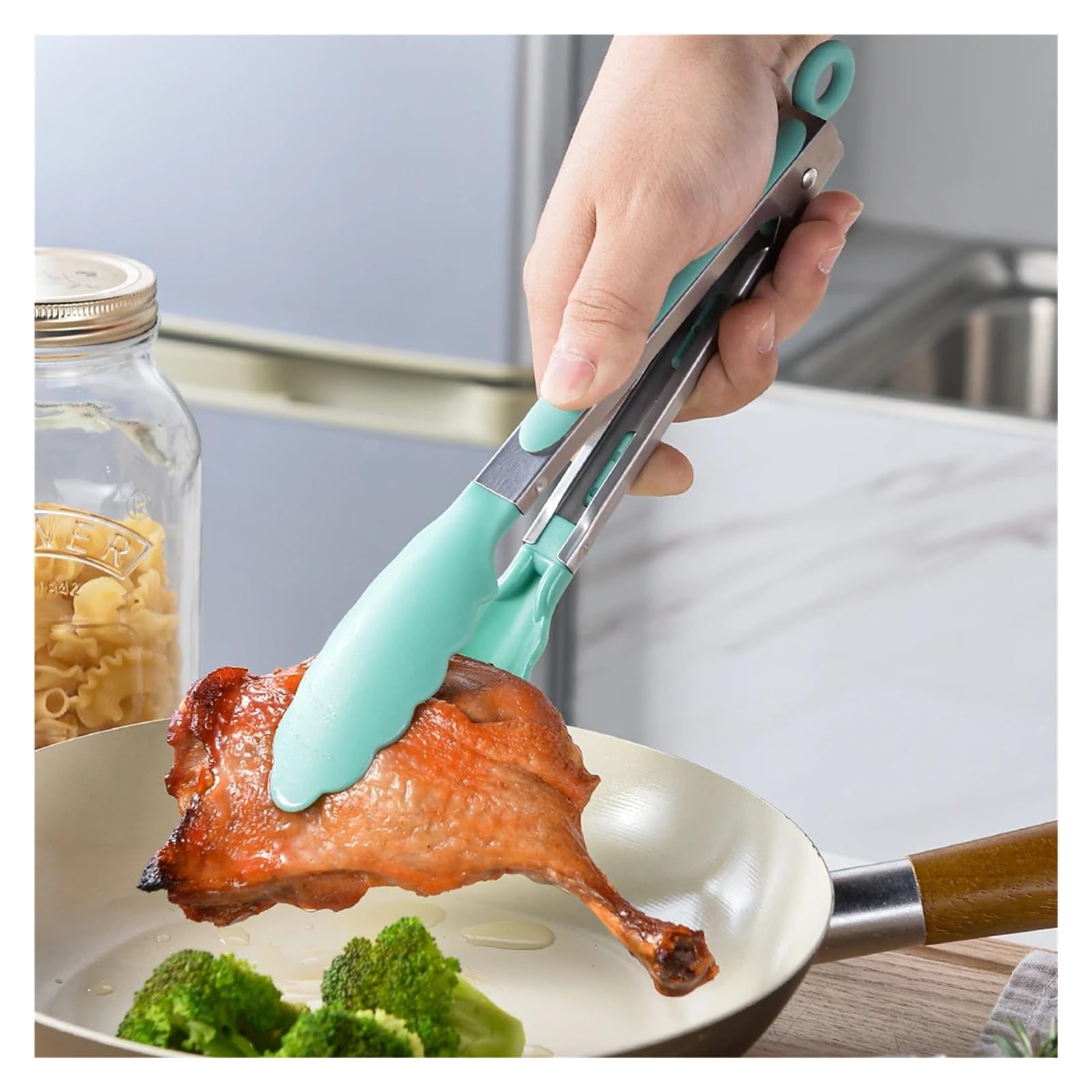 Pinza de acero inoxidable for alimentos, pinzas silicona for cocinar y asar, for ensalada pan, antiadherente, herramientas cocina for barbacoa, 2 uds(D)