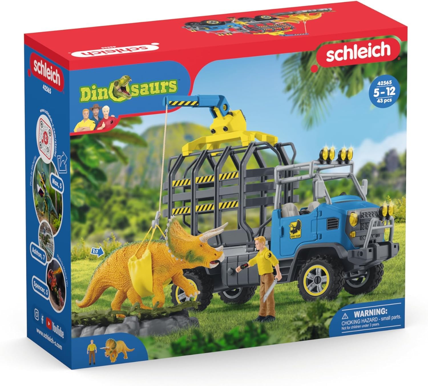 Schleich Dinosaurs | Dinosaurier Truck Mission 42565 | Spielset mit Dino Figur, Ranger, Truck und viel Zubehör | tolles Geschenk für Kinder | Dinosaurier Spielzeug ab 4 Jahren | Set aus 43 Teilen