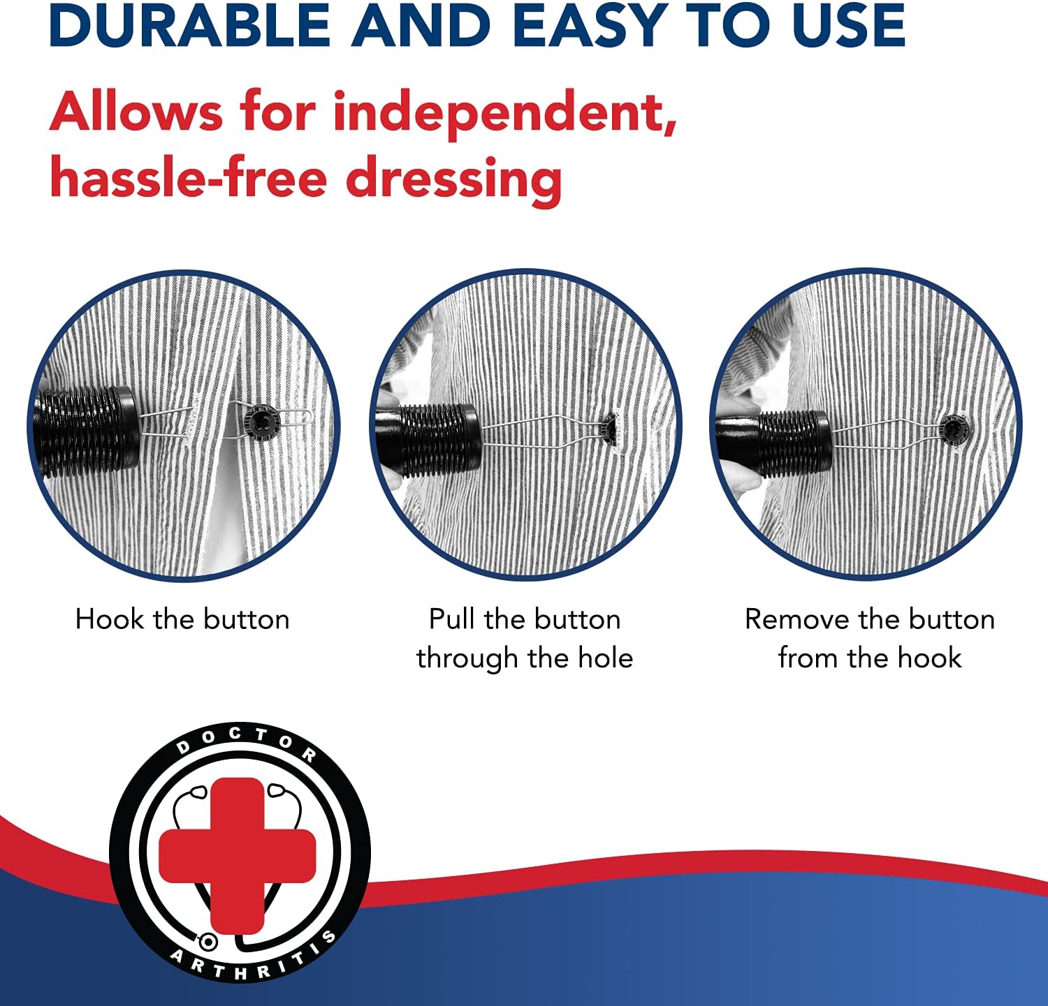 Button Hook & Zipper Pull, Assist, Helper Device, Dress Clothes Tool, Button Shirts Aid, One Hand, Disability, Handicapped and Seniors by Dr. Arthritis : Health & Household
