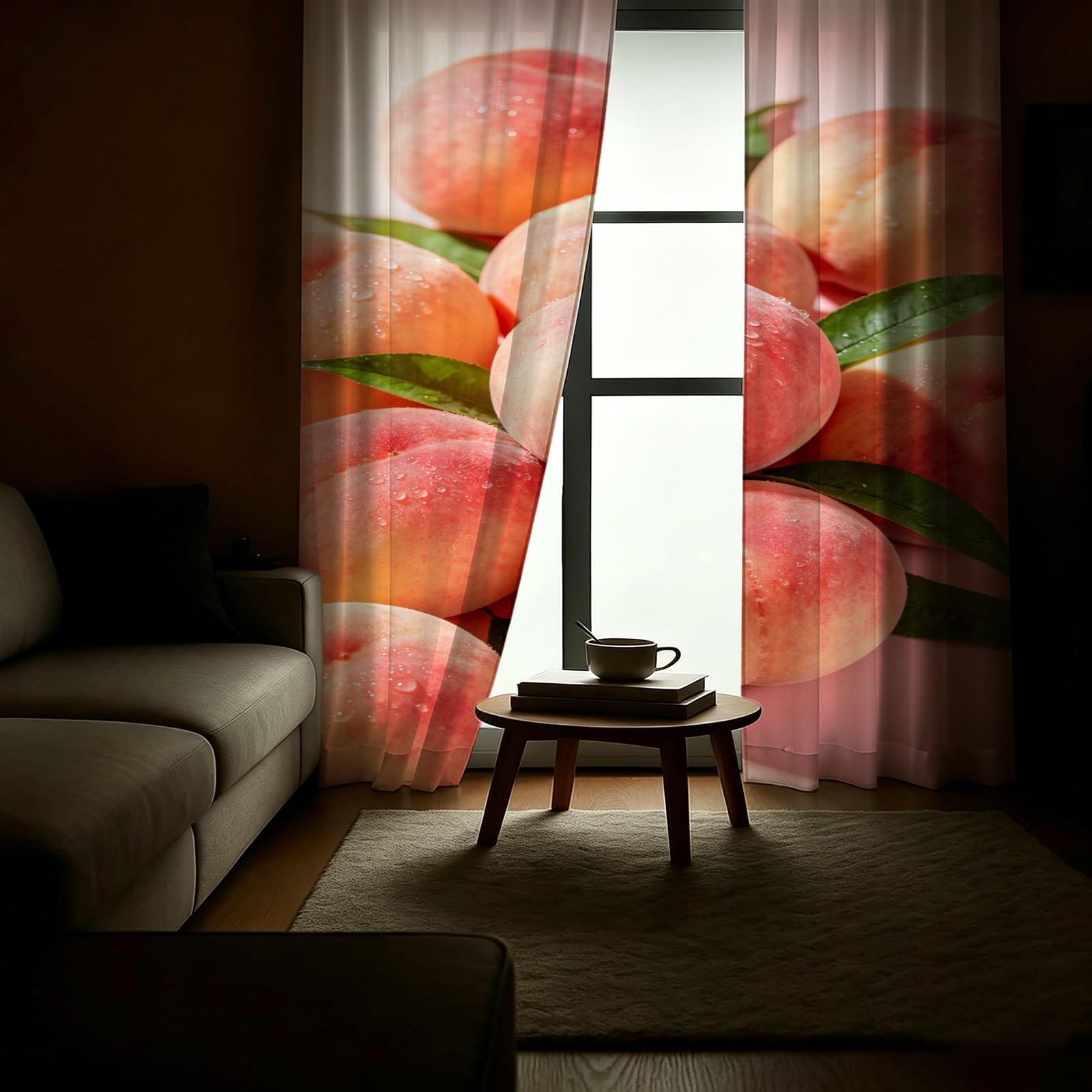 Tenda per Interno Moderne 2 Pezzi 3D Stampa Pesca Tende Oscuranti Termiche Isolanti Camera da Letto Frutti Rosa Tende Soggiorno con Occhielli L140 x A250 cm C.1449