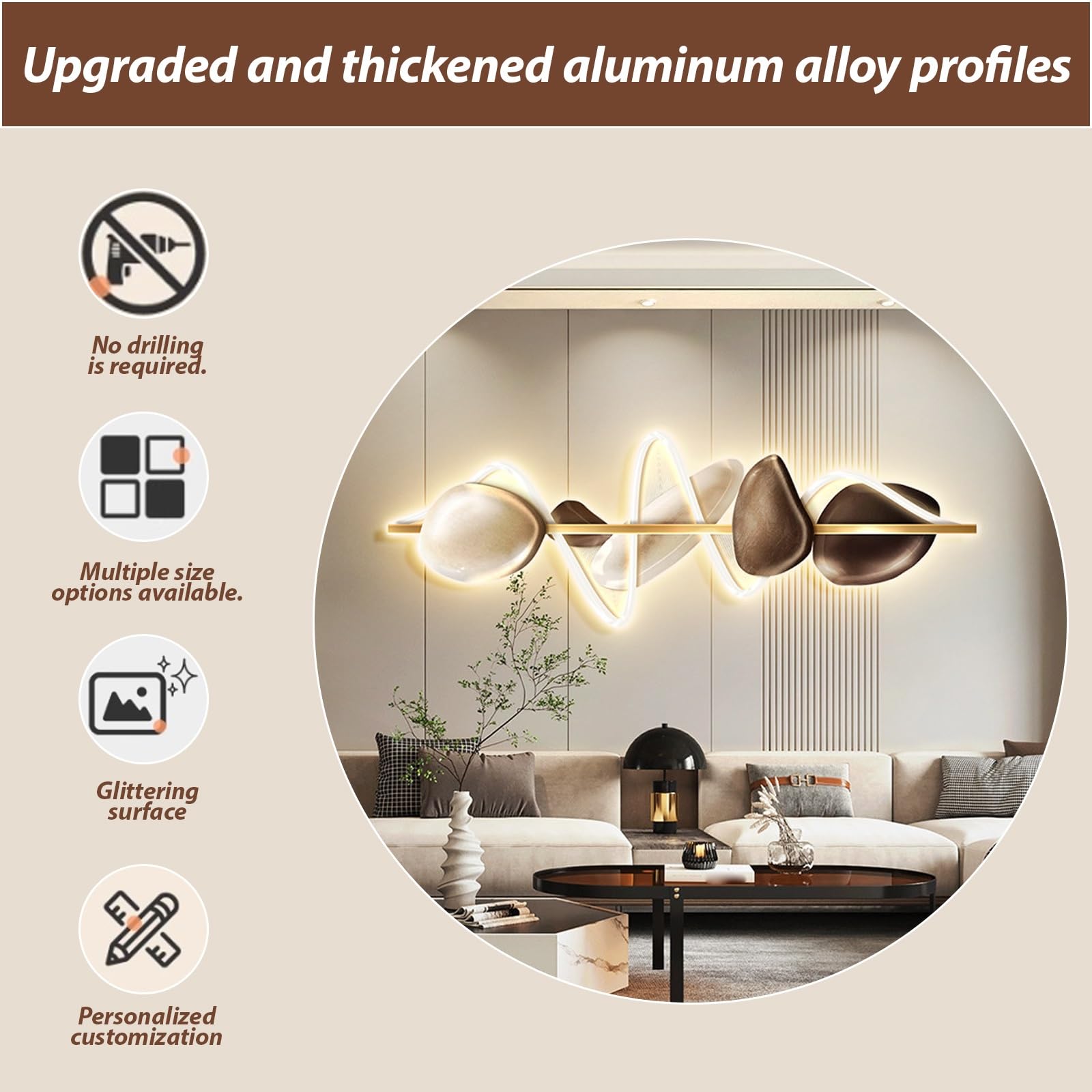 3D-Wanddeko mit LED-Beleuchtung, Moderne Wohndeko Hängende Wanddeko Beleuchtung, 3D-geprägte LED-Dekogemälde, Geeignet für Wohnzimmer, Eingangsbereiche und Flure(A,90 * 30cm/35.4 * 11.8in)