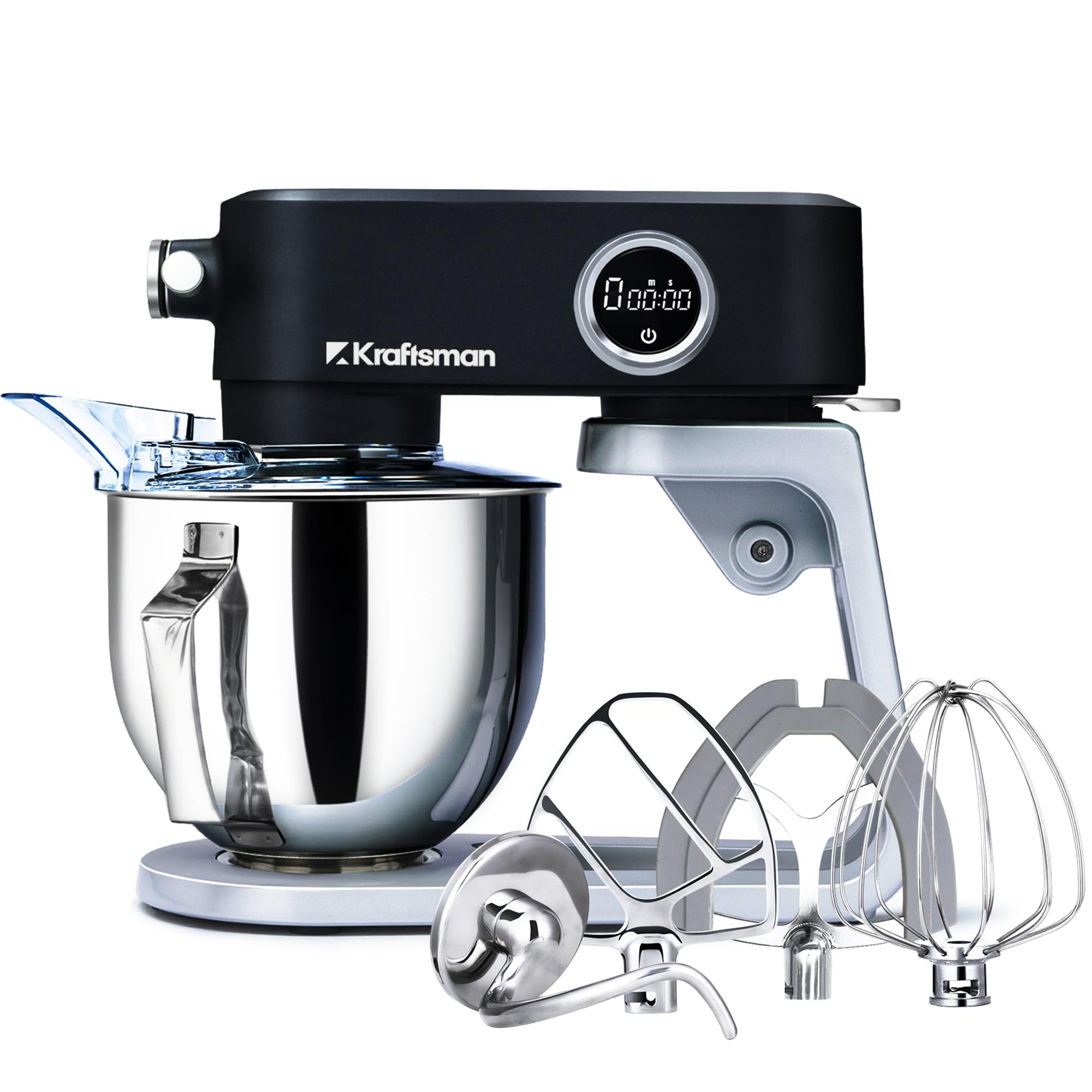 Impastatrice Planetaria Kraftsman in Metallo, 5L Robot da Cucina Multifunzione, 800W, 8 Velocità con Timer, Impastatrice Professionale con 4 Fruste in Acciaio Inox, Ideale per Impasti Duri (Nero)