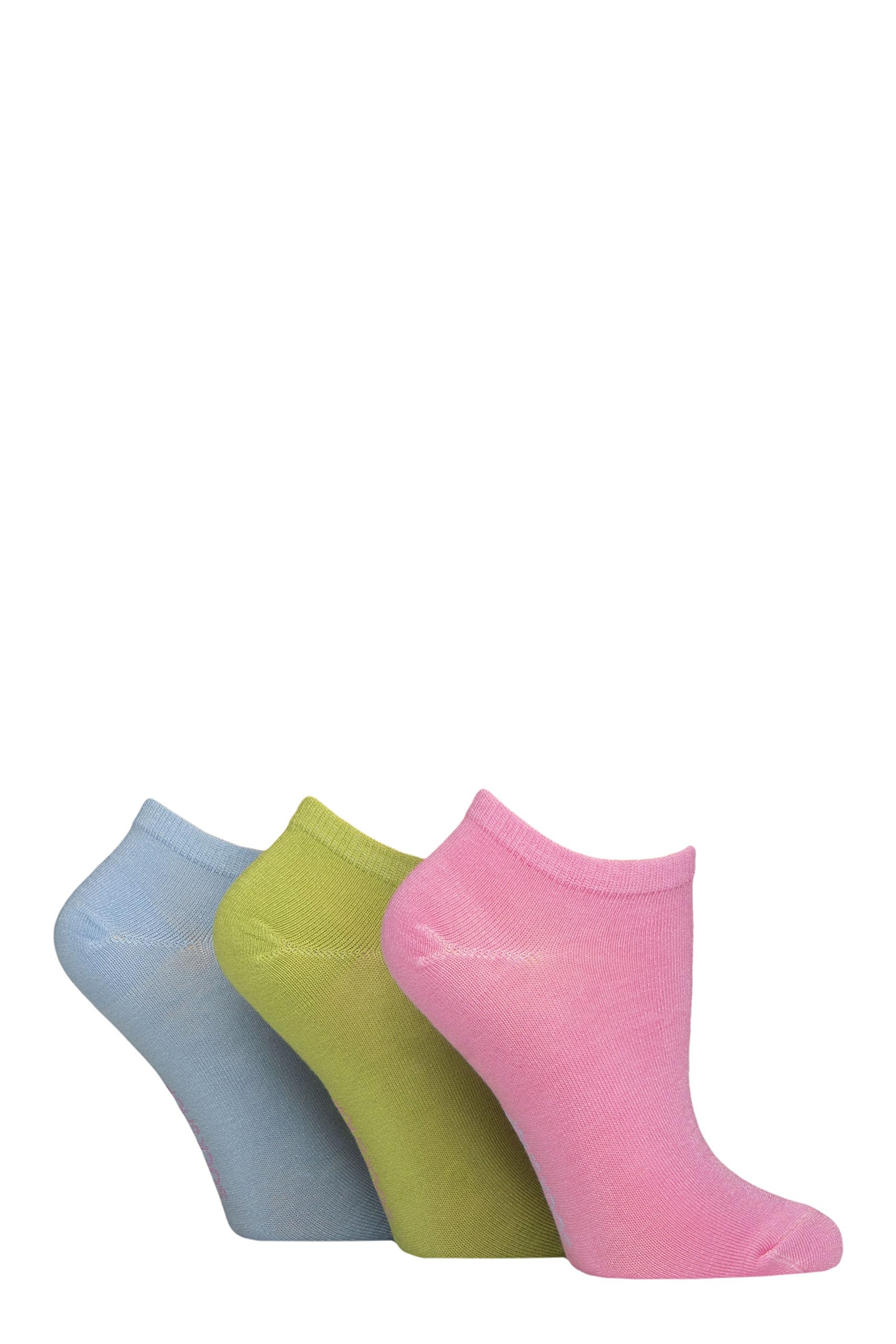 SockShop Ladies Striped, Plain and Mesh Bamboo Trainer Socks Pack of 3 (UK, Numeric, 4, 8, Regular, Regular, Ocean View Plain)