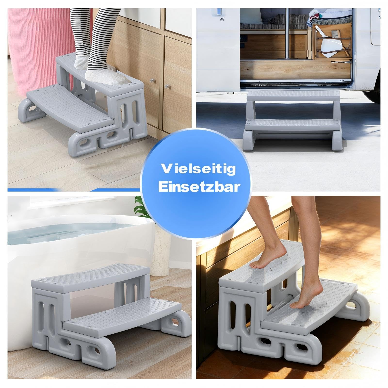 Whirlpool Treppe, 2 Stufen rutschfeste tragbare Universal Whirlpool Treppe aus Kunststoff für den Außenbereich, geeignet für Badewanne, Whirlpool, Wohnwagen, Wohnmobil, Terrasse