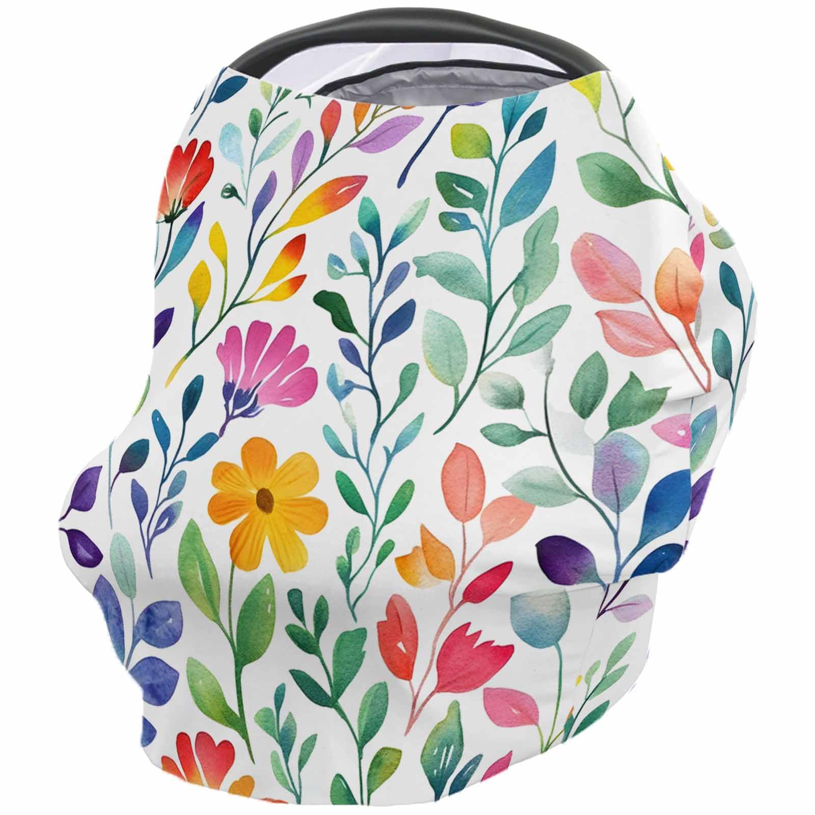 Nursing Cover for Breastfeeding Scarf, Red Flower Colorful Leaves Baby Car Covers Super Soft Multi Use for Canopy Shopping Cart Cover Blanket Stroller Cover