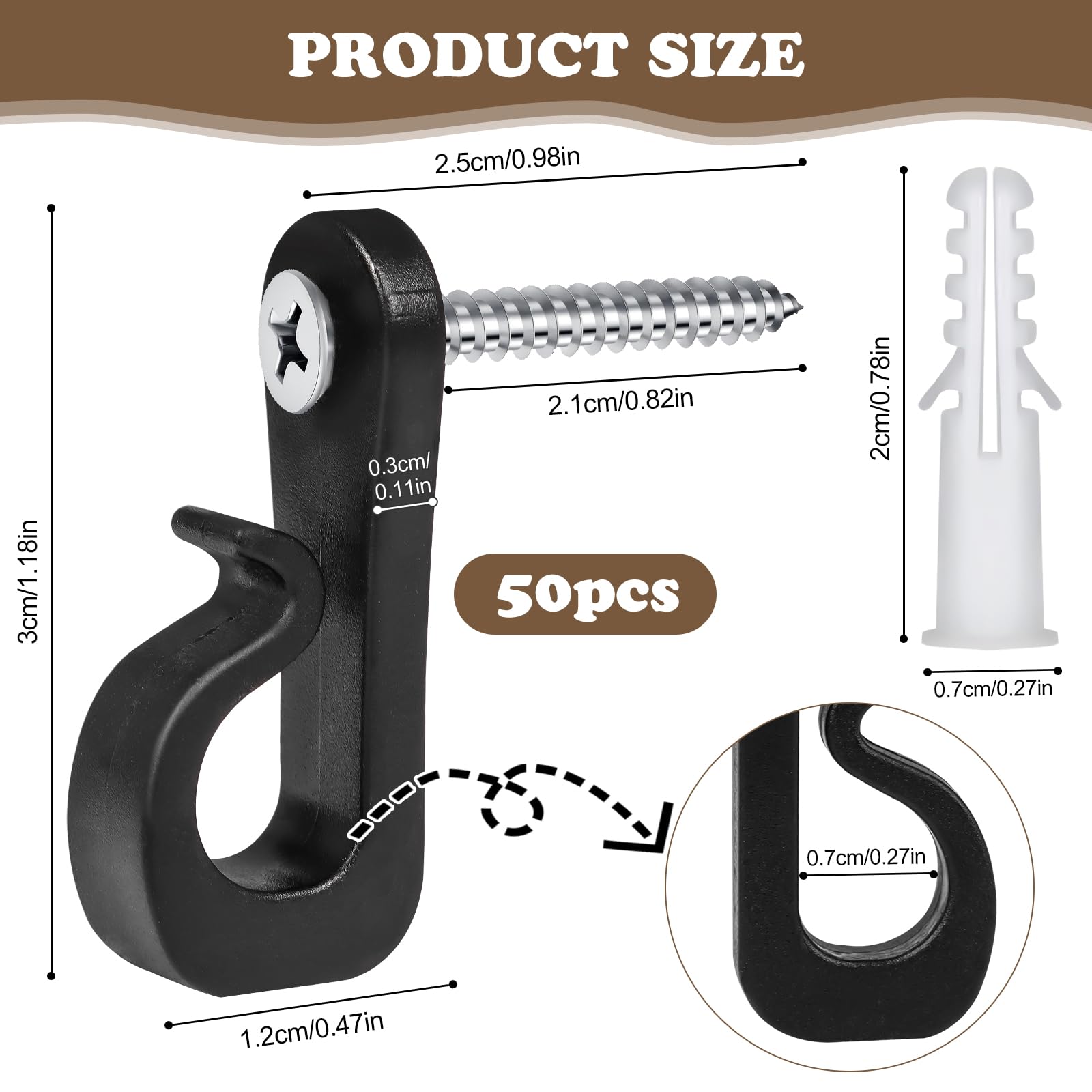 50Pack Q-Hanger Screw in Hooks Screw Hooks with Safety Buckle for Light Wire for Hanging String Lights Hanging Fairy Lights Plants - Image 2