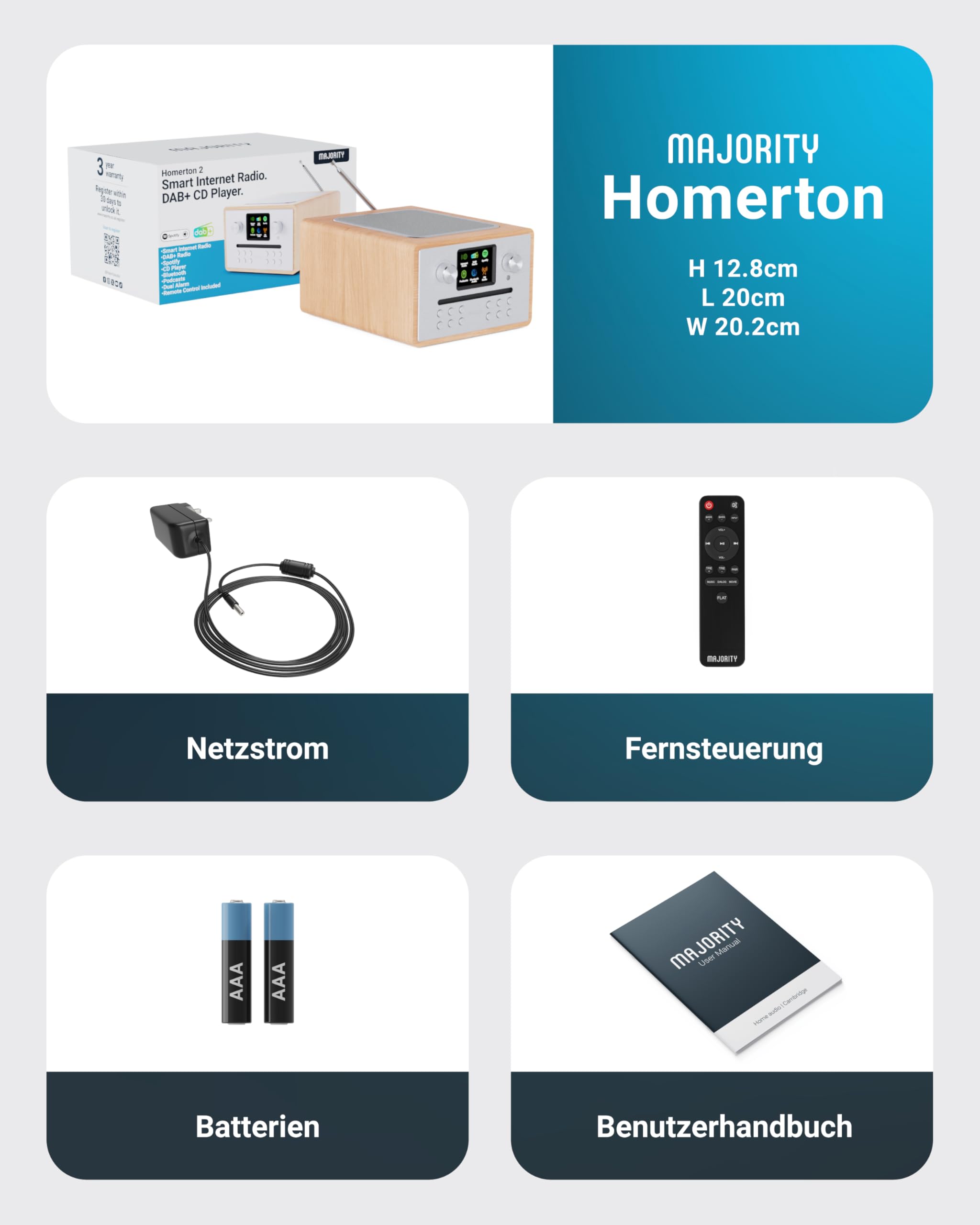 MAJORITY Homerton Internetradio mit CD Player DAB Plus Bluetooth FM Radio WLAN Spotify Connect Digitalradio Farbdisplay
