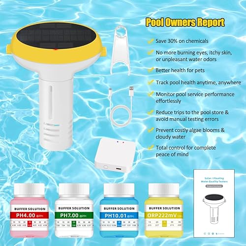 Miniatura 7 de Monitor inteligente de piscina con pasarela, kit de prueba profesional de piscina de agua salada para piscina, 7 en 1, monitor ORP de salinidad de