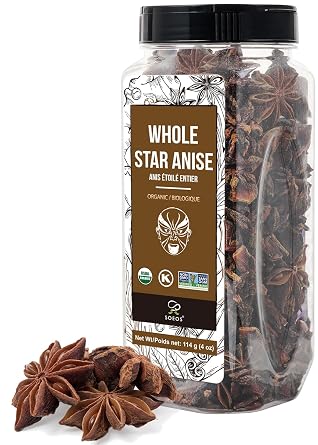 Soeos Organic Star Anise, Whole Star Anise 4 oz 114g, Chinese Star Anise Pods, Star Anise Organic Whole, Non-GMO Verified, Dried Star Anise for Beverages, Cooking, Baking