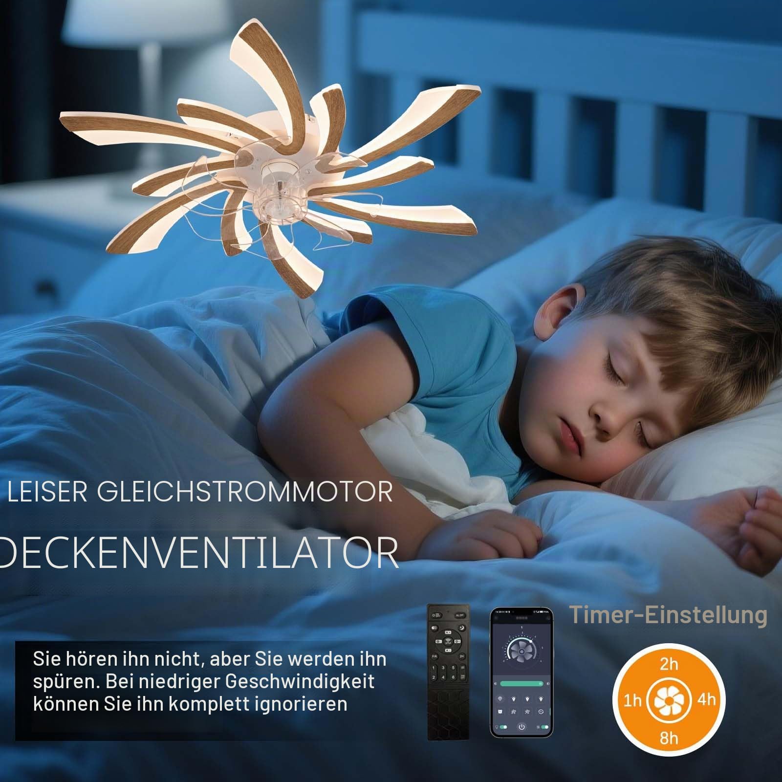 78cm Deckenlampe mit Ventilator Holz led DC Motor für Schlafzimmer | Timer Moderne Deckenventilator mit Beleuchtung und Fernbedienung Leise Design Küche,6-Geschwindigkeit Dimmbar Reversibel