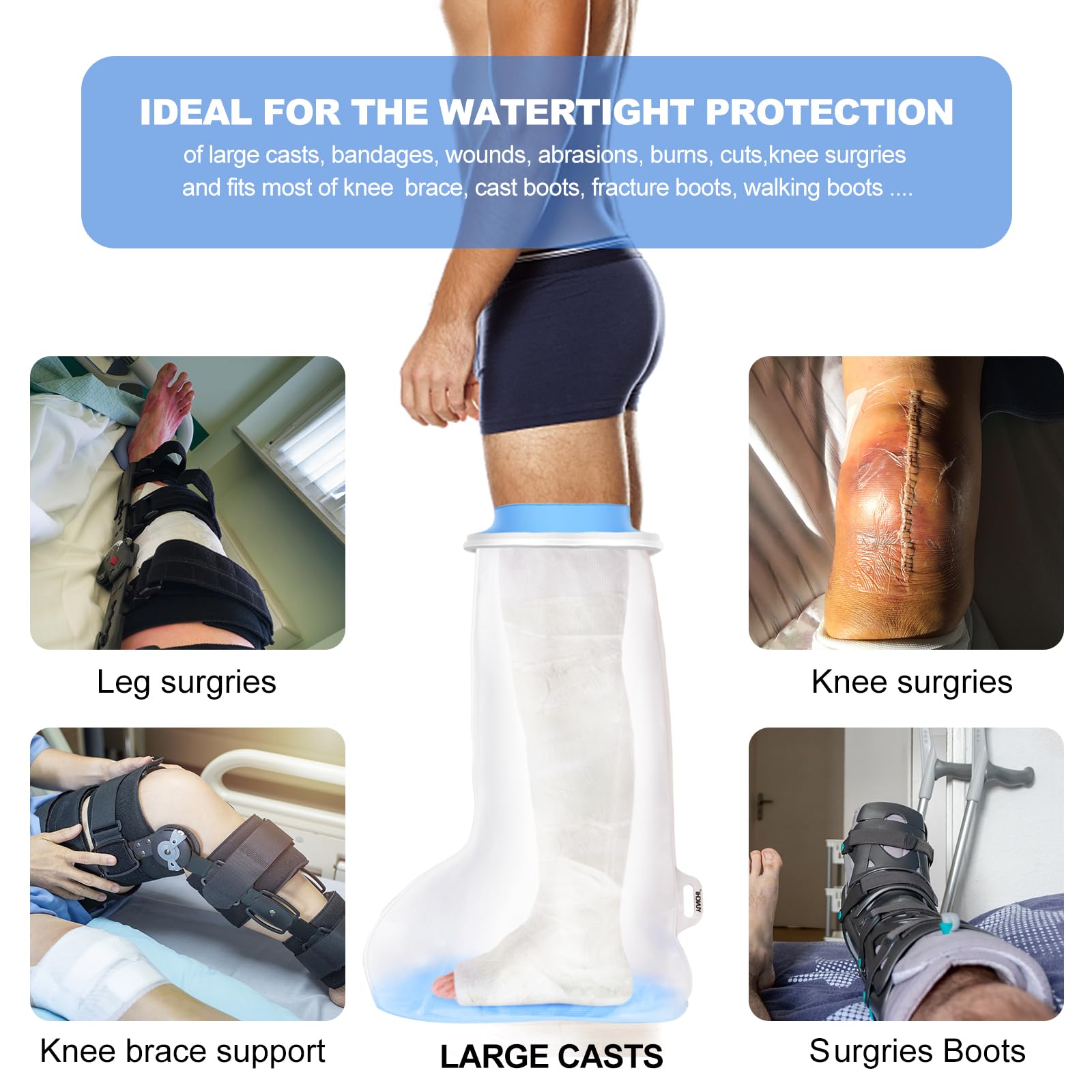 YUNCHI Duschschutz Bein Lang Erwachsene Anti Slip XL Gipsschutz Wasserdicht Wiederverwendbar Verbandschutz Für Orthese Blocks Fixateur Oberschenkel Knie Gips Gipsbinden (Langer Beinprotektor XL)