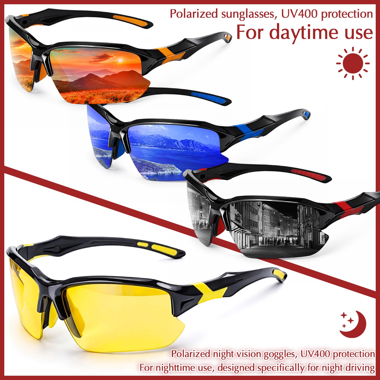 4/5Pack Occhiali da sole sportivi polarizzati per uomo donna baseball ciclismo corsa pesca protezione UV occhiali da sole