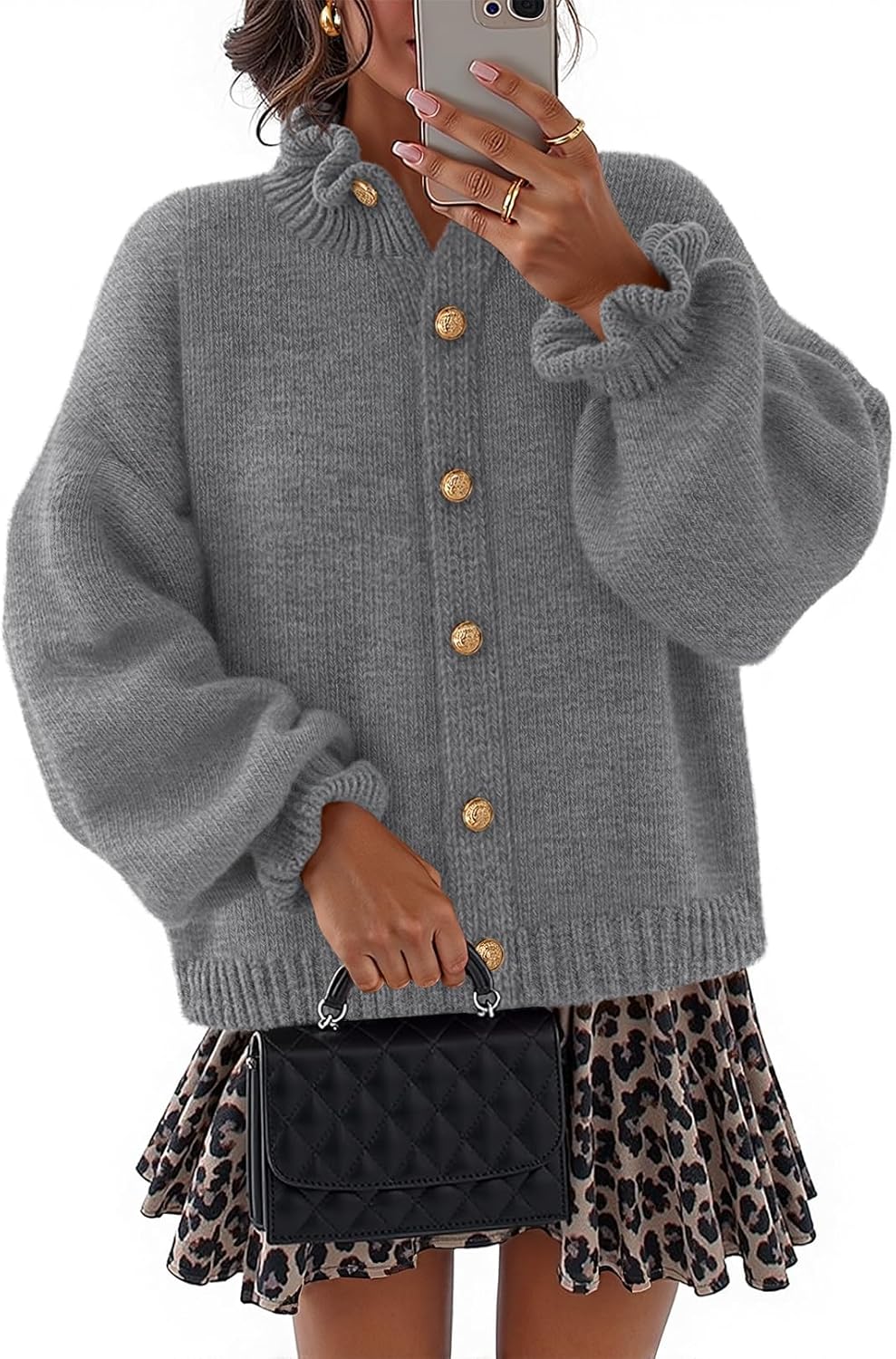 MEROKEETY Women's Fall 2026 Chunky Cardigan Sweaters Trendy Ruffle Button Down Long Sleeve Casual Knit Coat Winter Clothes