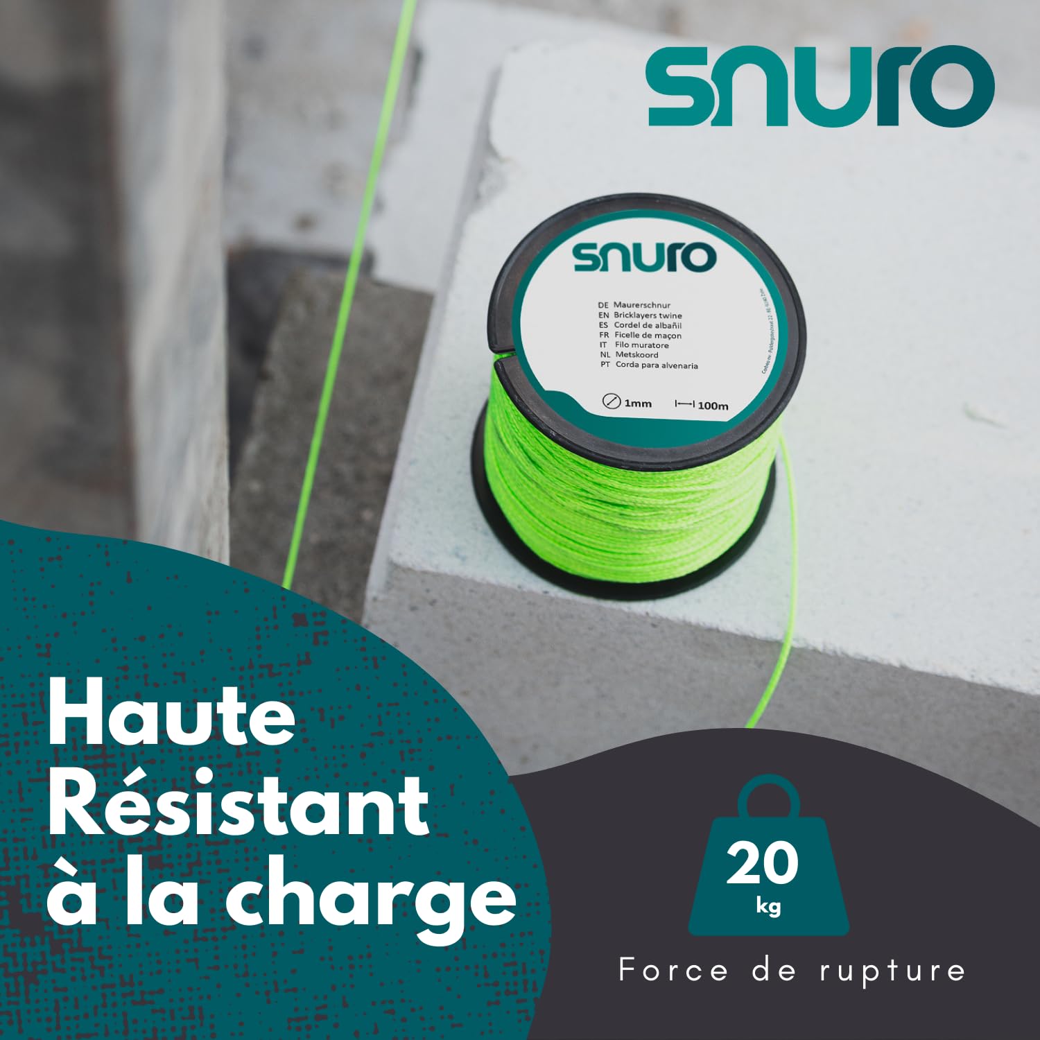 Corde Polyester (1mm, 100M, Vert Fluo, 2pcs) - Corde Fluorescente Verte en Polyester Tressée Robuste pour n'importe Quelle Utilisation - Résistante aux Intempéries - Cordeau de Maçon